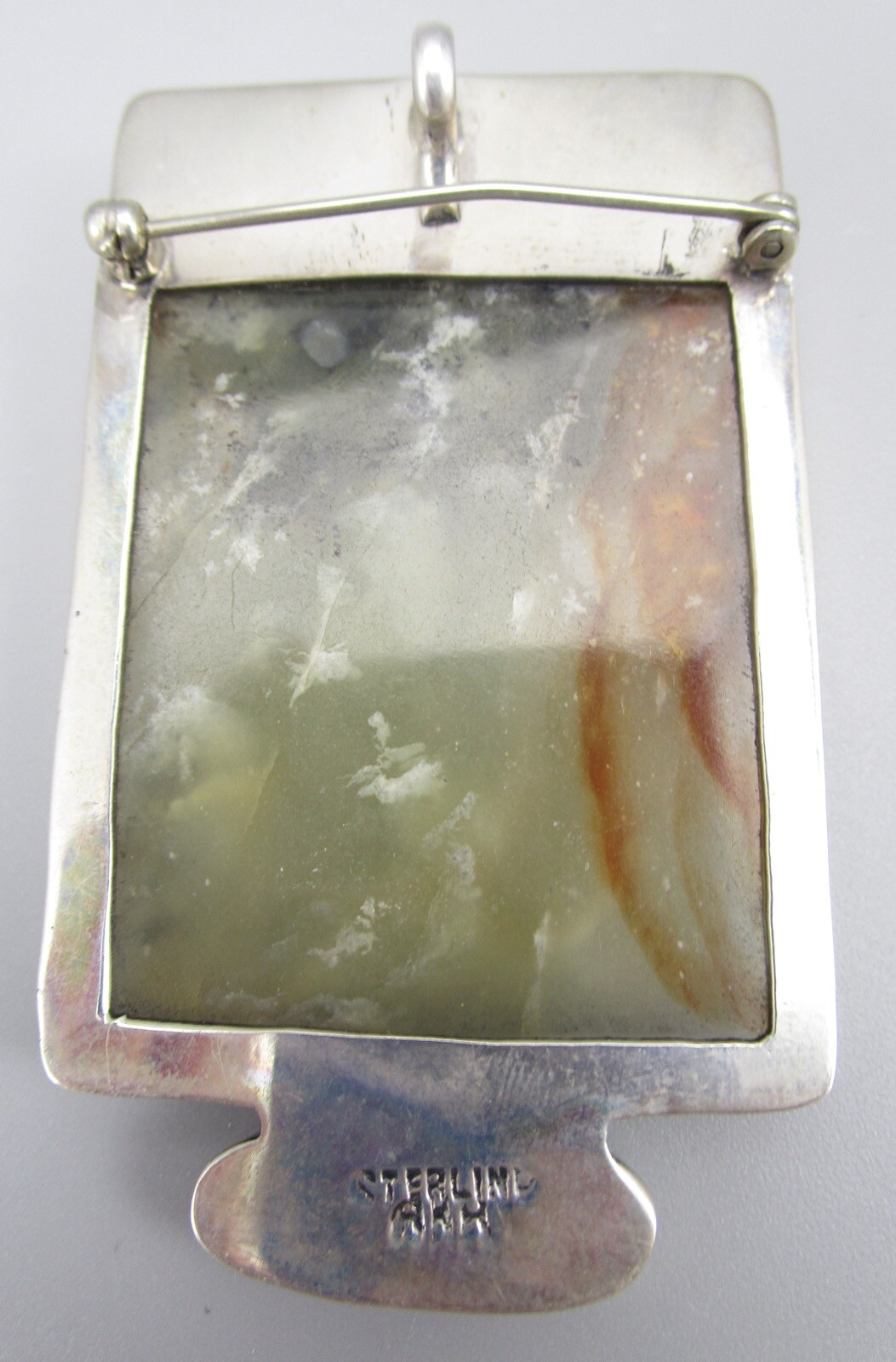 UNIQUE AMY KAHN RUSSELL STERLING CARVED JADE KITTEN CAT TURQUOISE BROOCH PENDANT