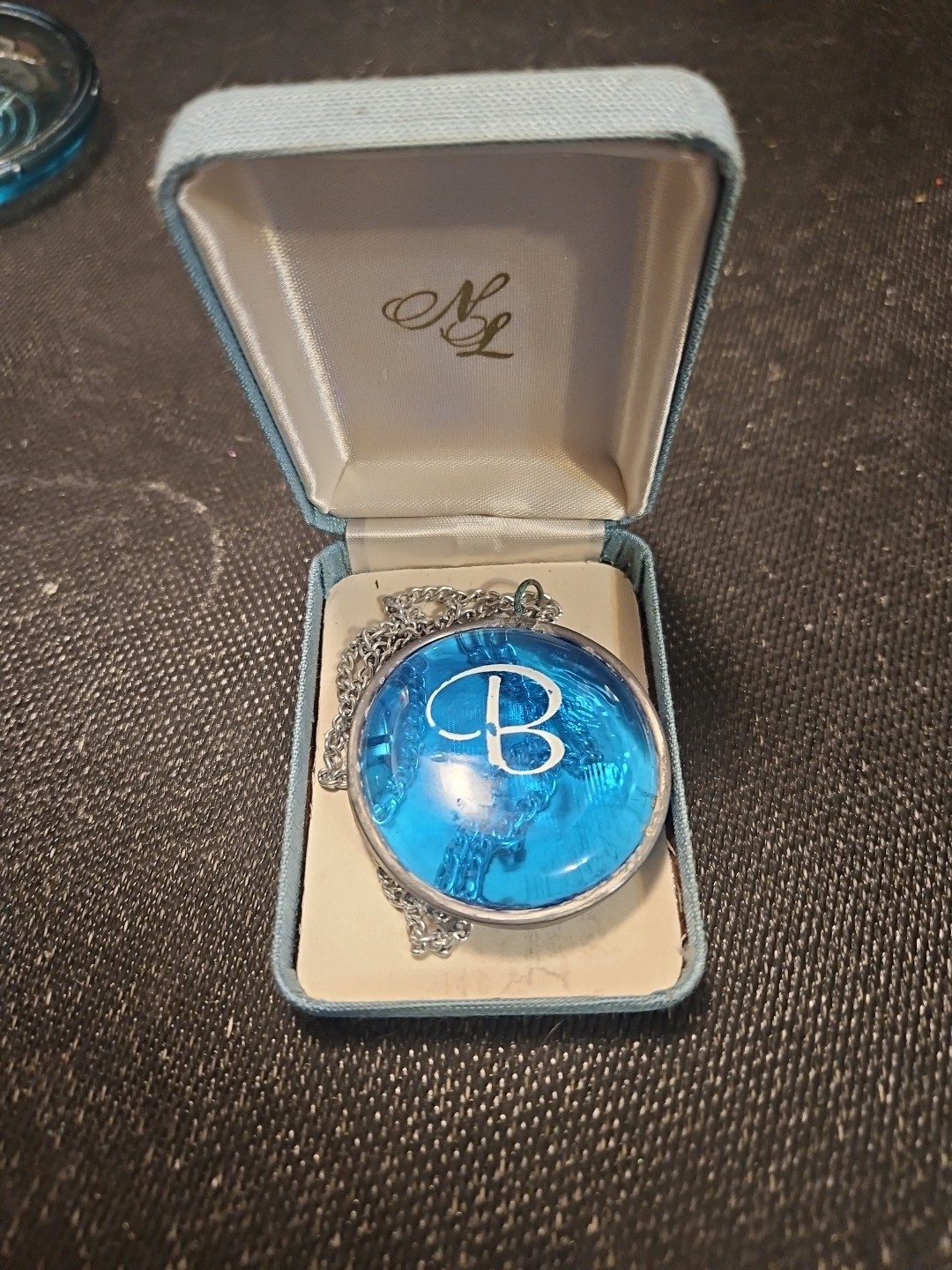 Vintage Glass Necklace With Initial “B ” on It ( Not Sure Brand)