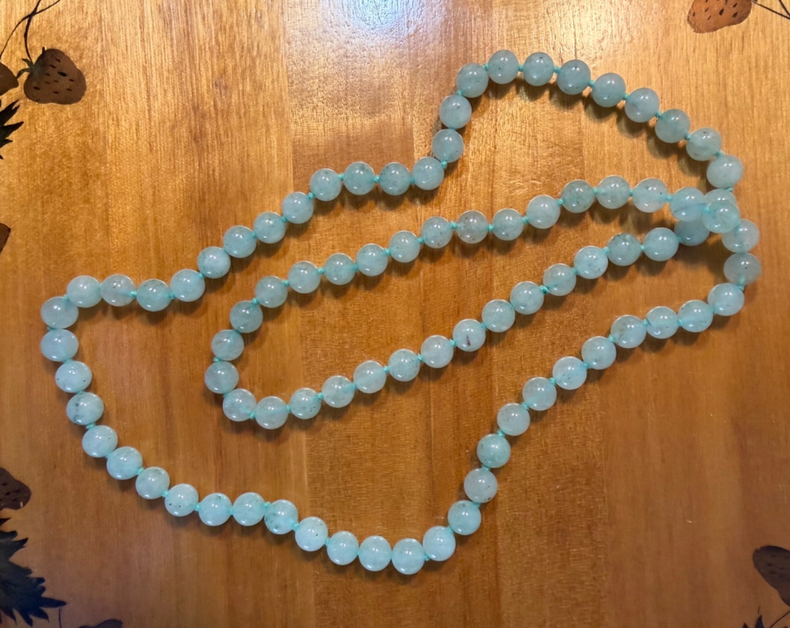 Amazing Translucent Pale Green Continuous 30″ Jadite Bead Necklace Hand Knotted