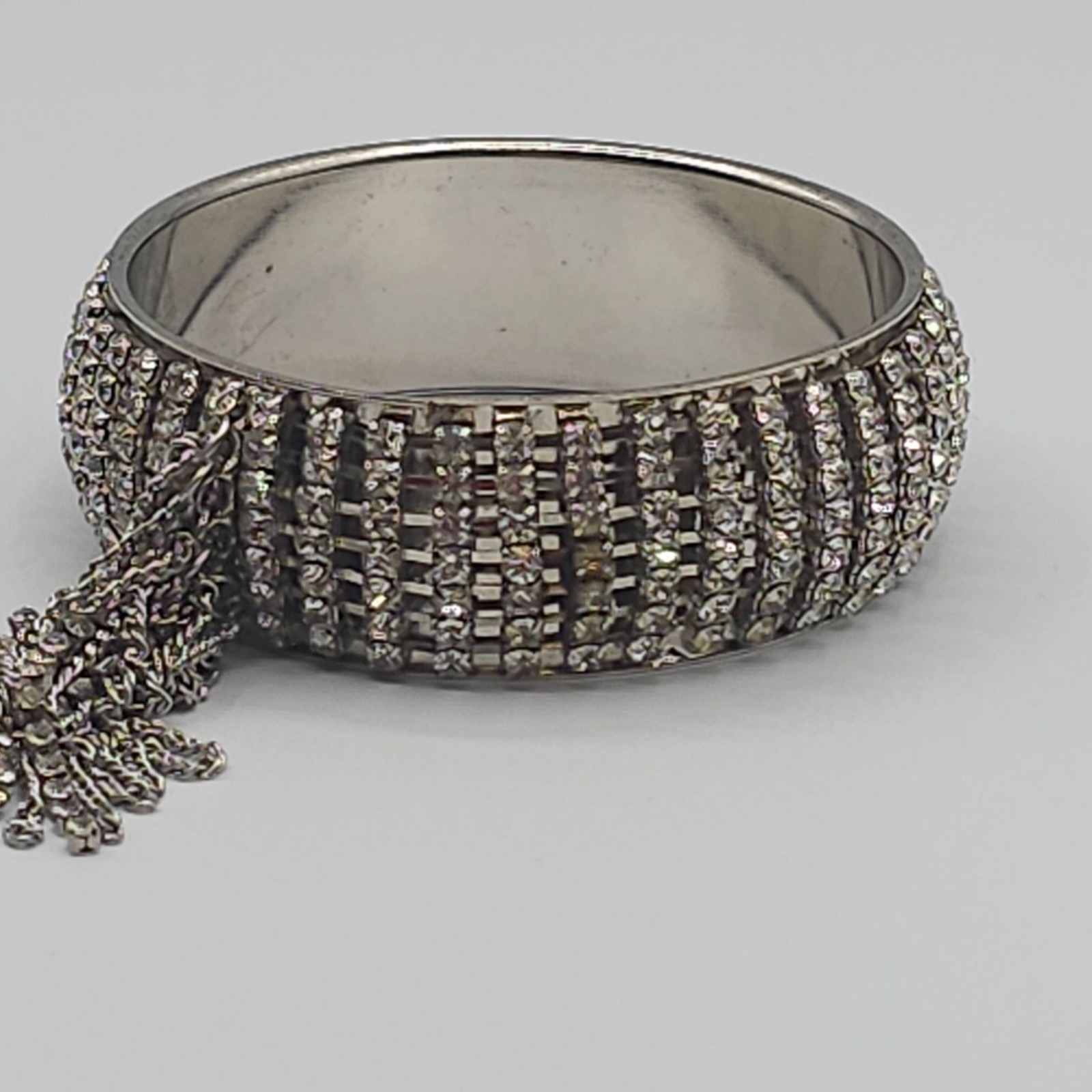 Rhinestone Tassel Chunky Statement Bangle Bracelet Glam Wedding Bridal