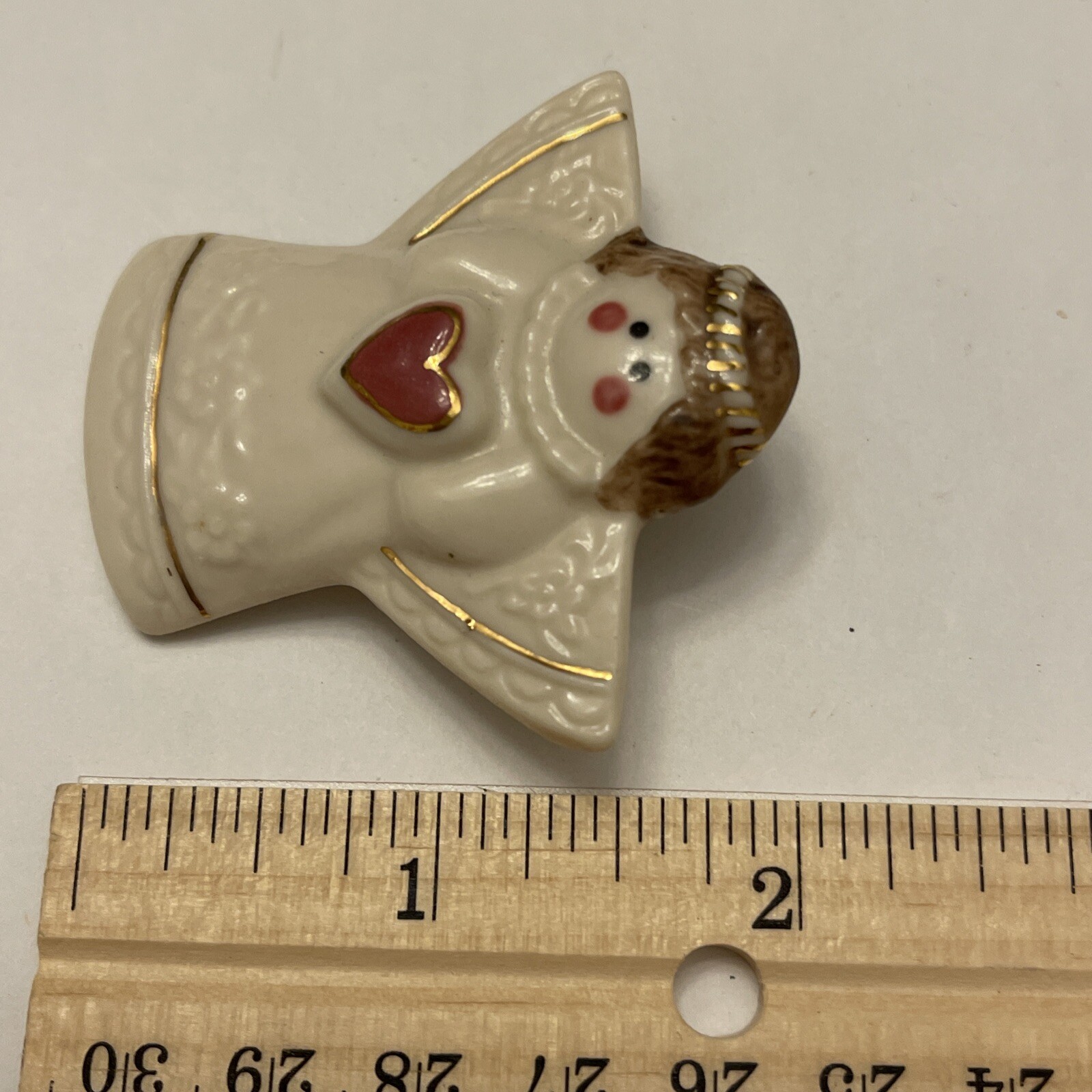1996 Hearts & Flowers Porcelain Angel Pin Brooch 2” Christmas