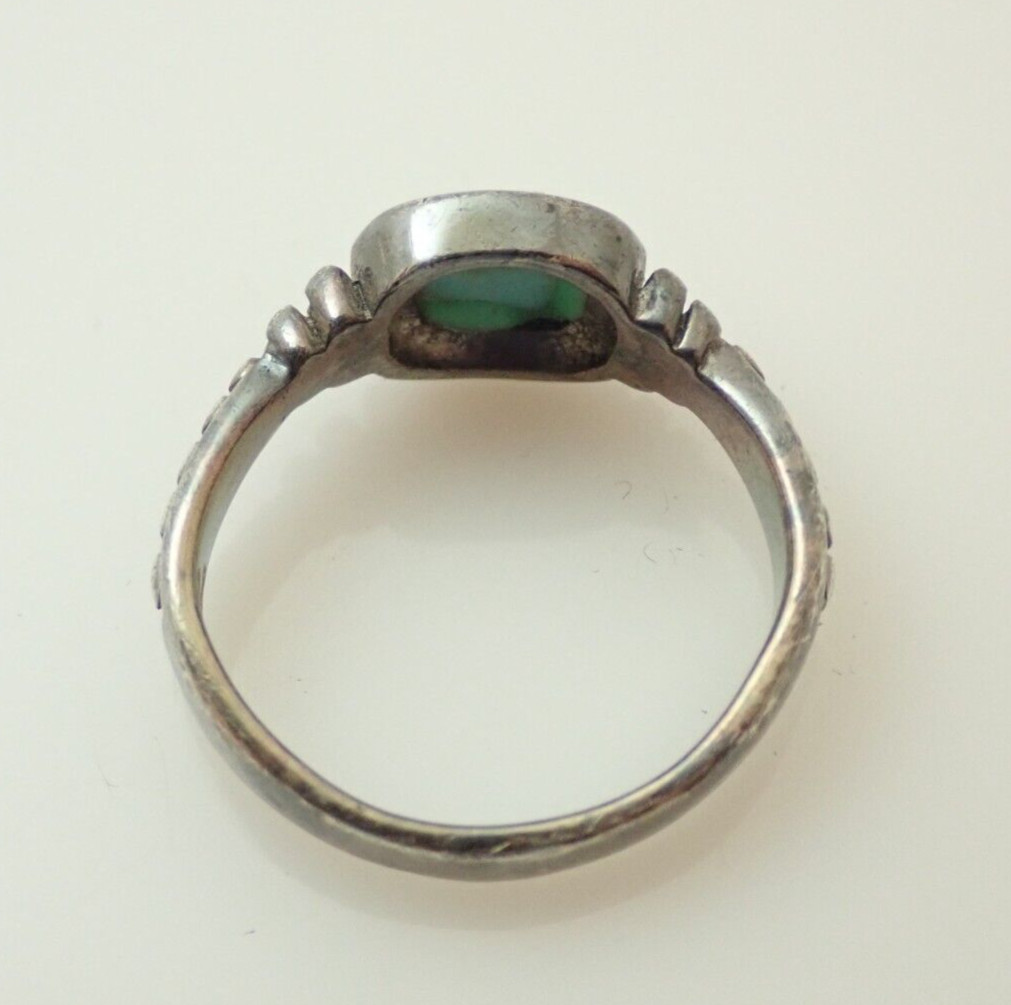 Vintage CW Designer Signed Turquoise Sterling Silver Band Ring Sz 6.5