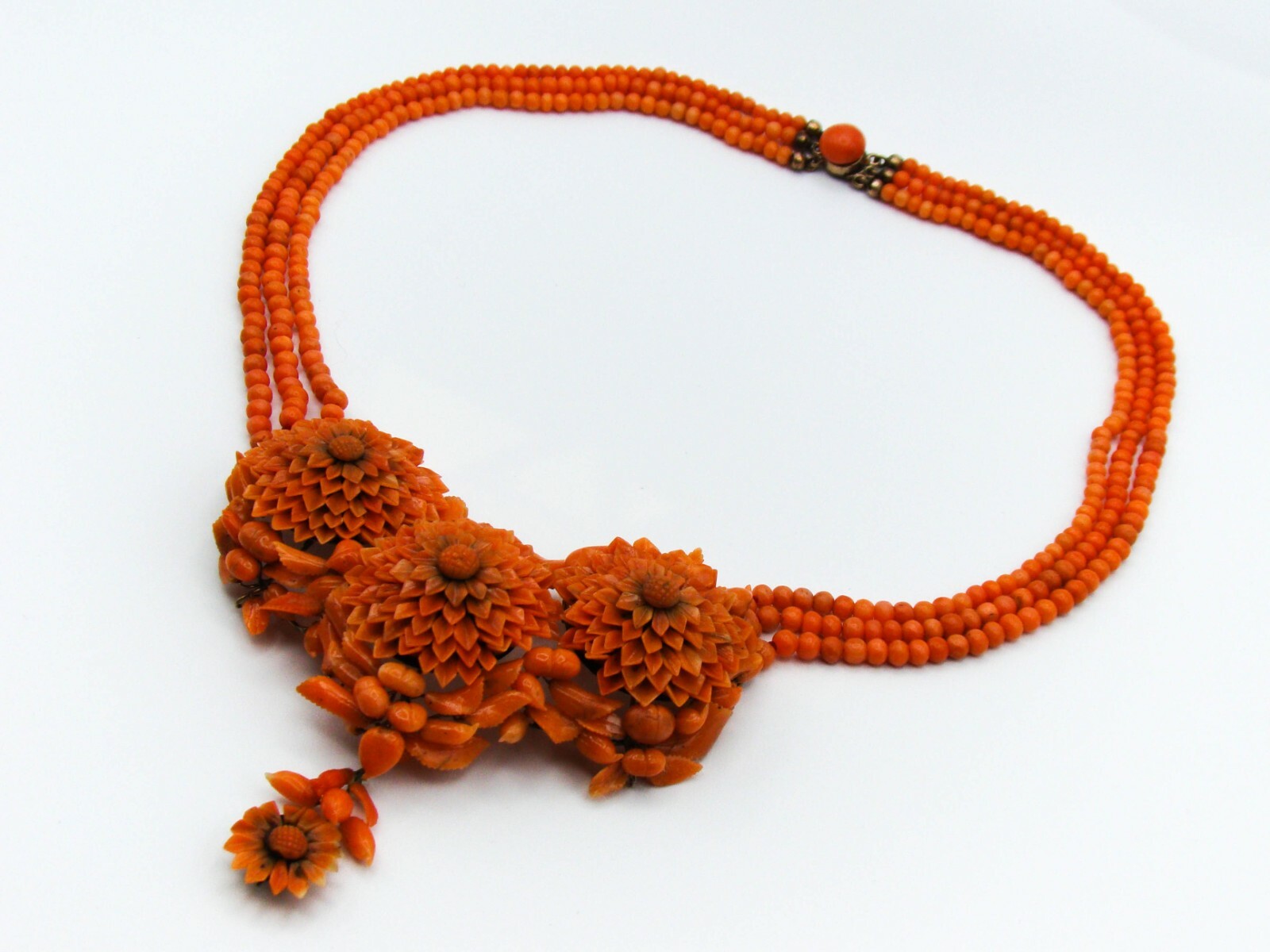 Old Real Antique Natural Coral Beads Necklace Earrings Bracelet Brooch Set 12K !