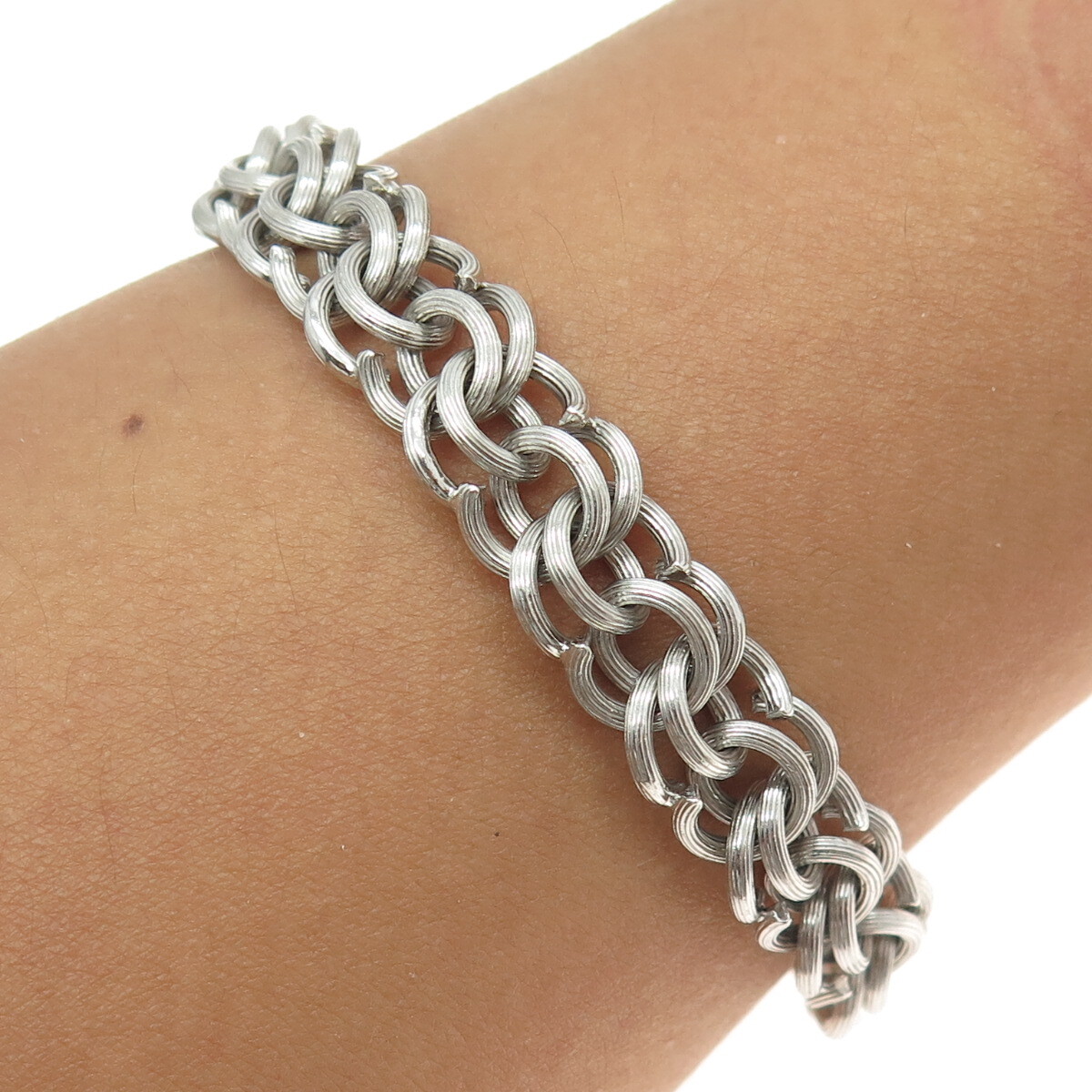 925 Sterling Silver Antique Art Deco Double Rolo Link Bracelet 7″