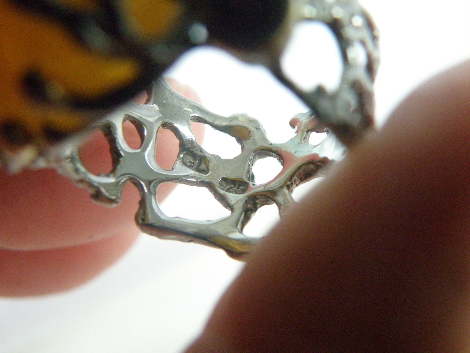 Brutalist Sterling Silver 925 Huge Butterscotch Amber Modern Statement Ring 7.5