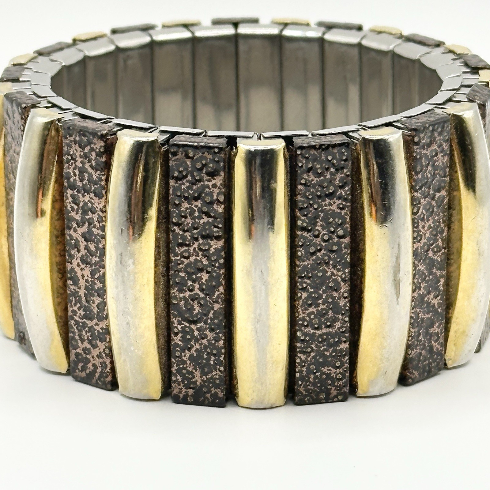 Vintage Chunky Gold Tone Stretch Expansion Bangle Bracelet Panel Modernist