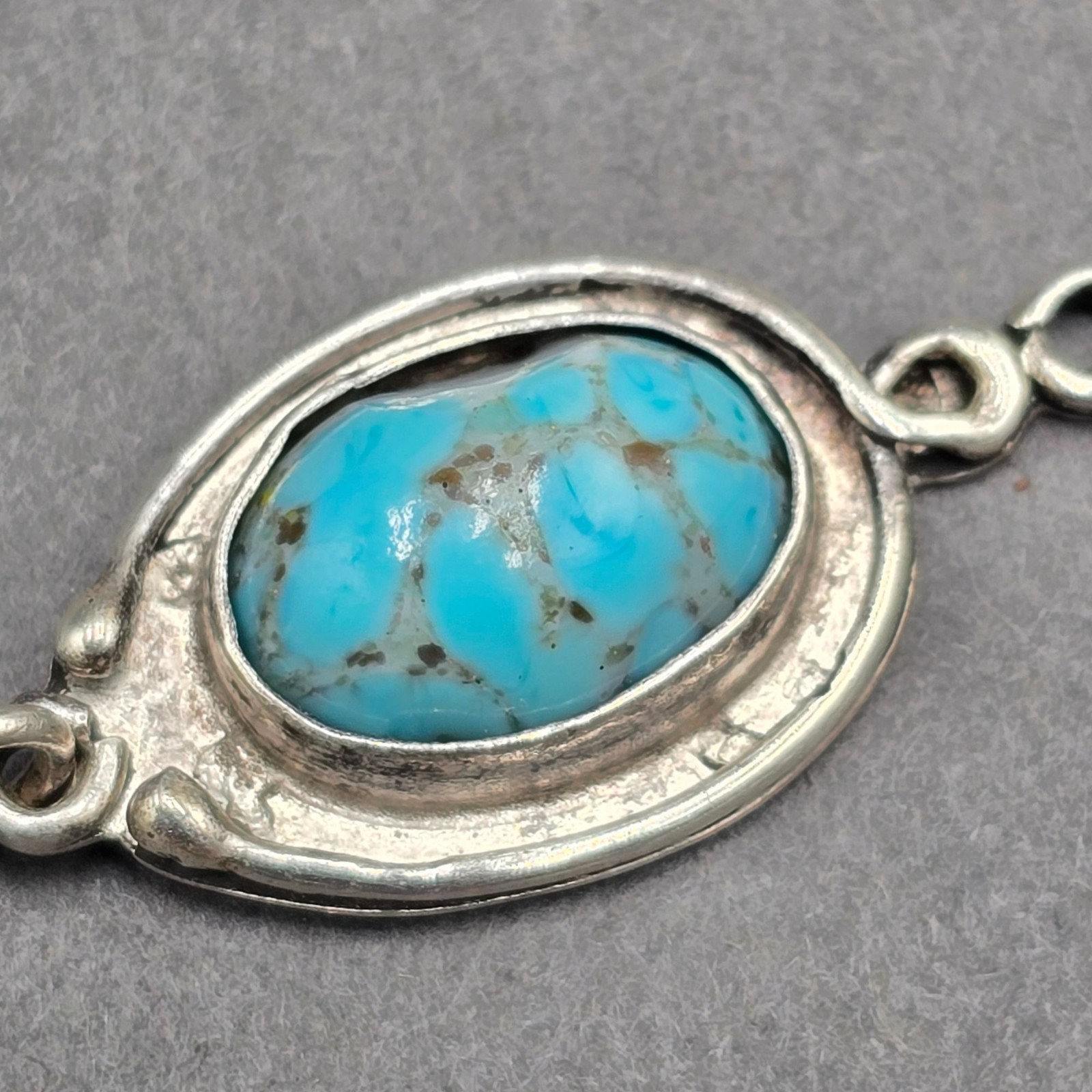 Vintage Southwestern Sterling Silver Faux Turquoise Glass Dangle Pendant Charm