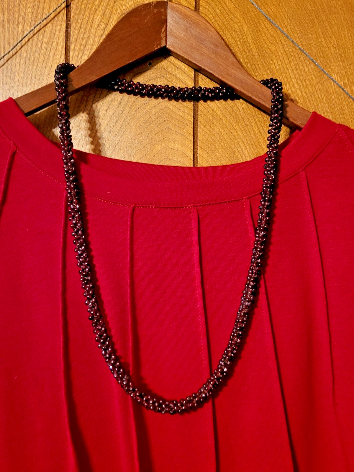 Vintage Woven Rope Deep Red Almandine Garnet Necklace 26 inch