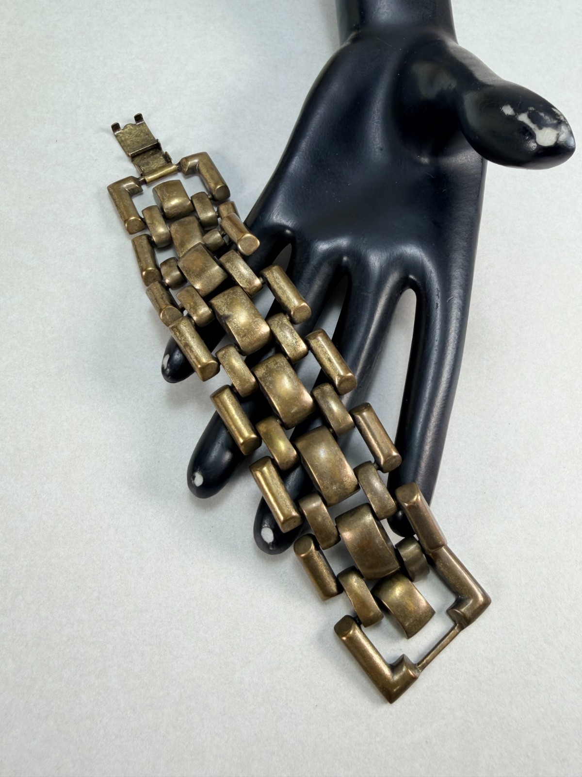 Signed RJG Chunky Industrial Link Bracelet Brutalist Modernist Statement 7.25″