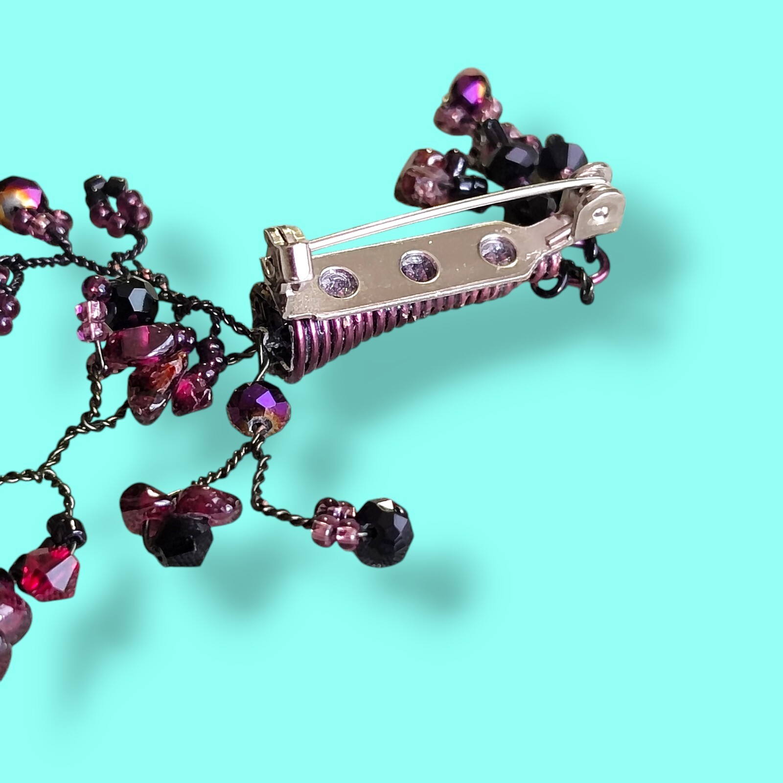 Artisan Wire Wrap Red Garnet And Glass Abstract Brooch Pin In Copper