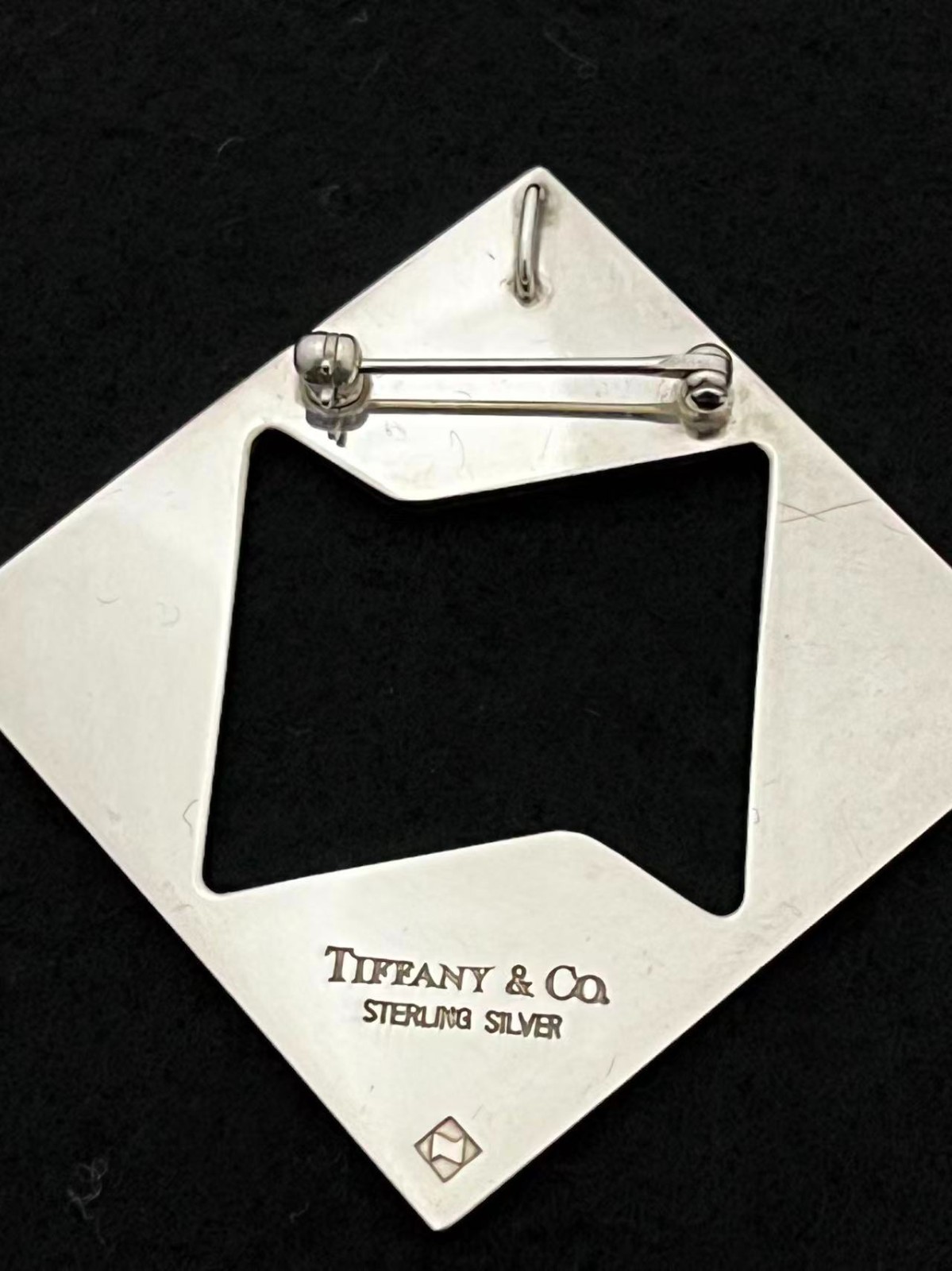 Tiffany & Co. Sterling Silver Square Brooch Pin Pendant Top 39mm SV925 No Pouch