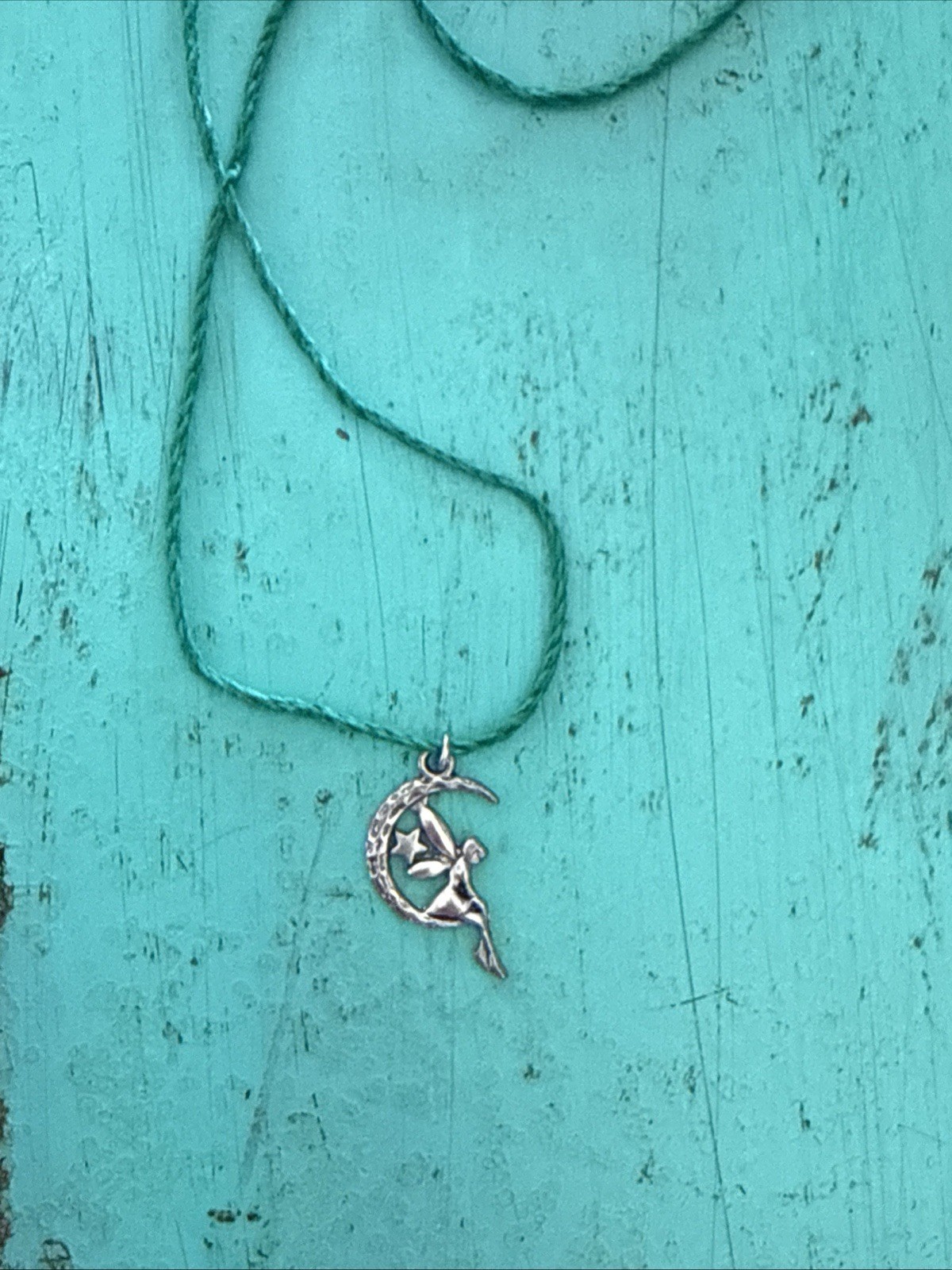 FAIRY CHARM MOON STAR Dainty Necklace Hemp Cord Boho PIXIE Tibetan Silver Tone