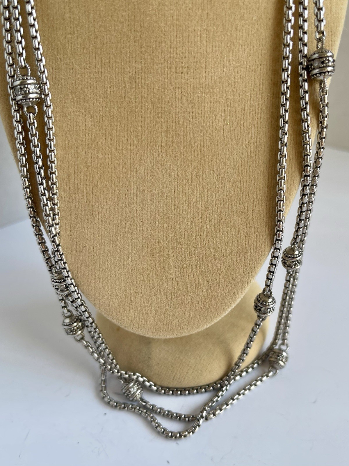 Judith Ripka Sterling Silver 925 & CZ Round Stations 3 Strand Necklace 56g Nice!