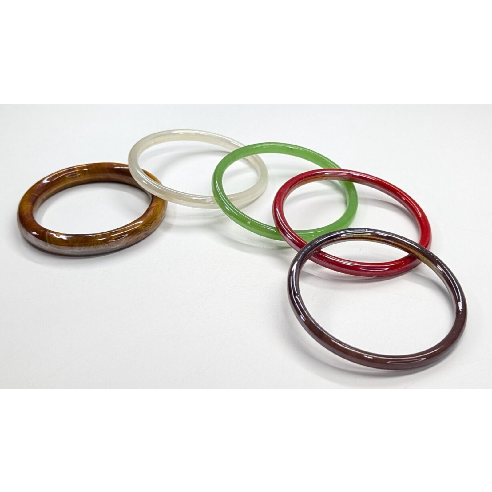VTG Multicolor Iridescent Glass Purple Red Green Lot of Five Bangle Bracelets