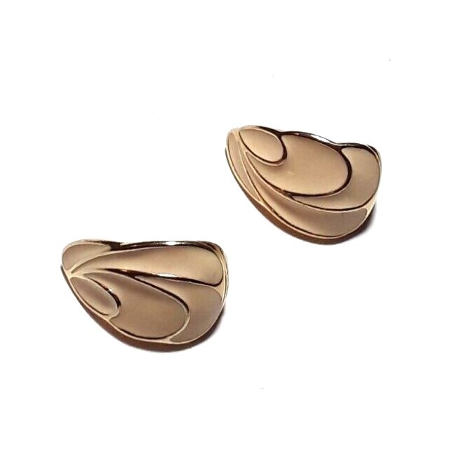 TRIFARI Ivory Gold Tone Enamel Half Hoop Pierced Earrings