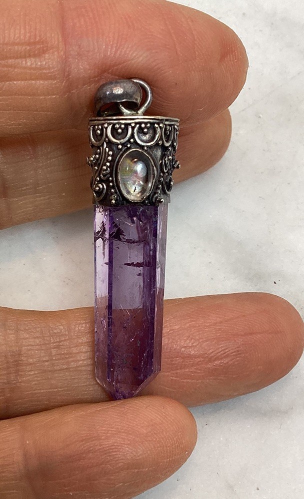 Vintage Sterling Silver Amethyst Rock Crystal Pendant
