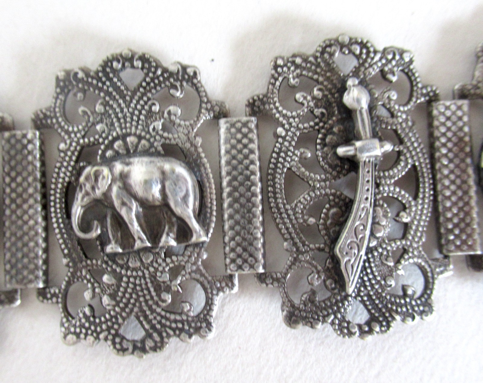 VINTAGE or ANTIQUE TURKEY STERLING BRACELET, 6 1/2 to 7 1/2″ WRIST , 1.25 INCH W