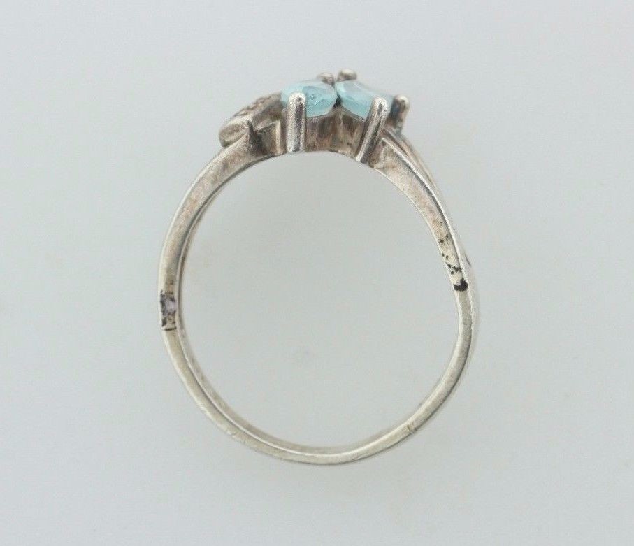 925 NV Nevada Sterling Silver Light Blue Topaz & Clear CZ Pointed Ring – Size 5