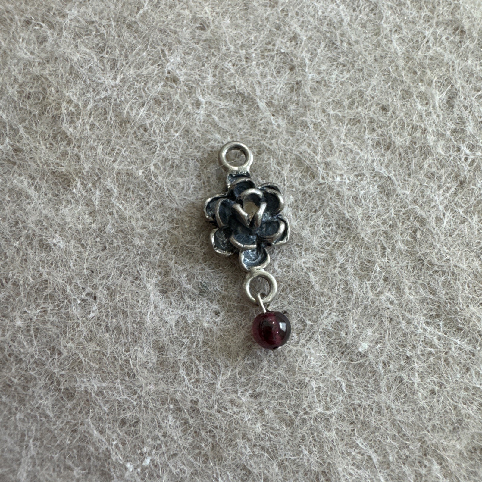 Vintage Sterling Silver Dangle Flower Bead Jewelry Pendant for Bracelet