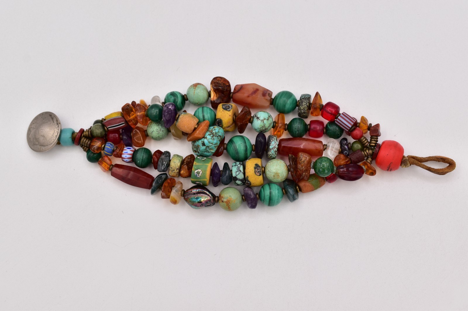 Vintage Multi Strand Stone Bead Bracelet Boho Chunky Mixed Gemstone 8″ BinBR