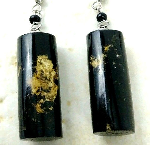 Black Coral Extra Large Vintage Earrings 1 cm Thick x 3 cm Long Hand Polished