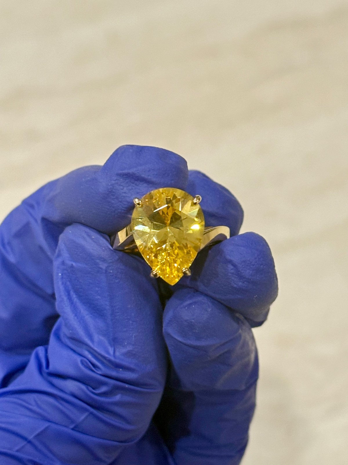 VTG Gold Tone Ring Size 7.5 Citrine Cubic Zirconia Pear Trillion Cut 925 Silver