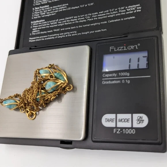 Vintage 12K Gold Filled Caged Polished Nuggets Blue Beryl Stations Necklace