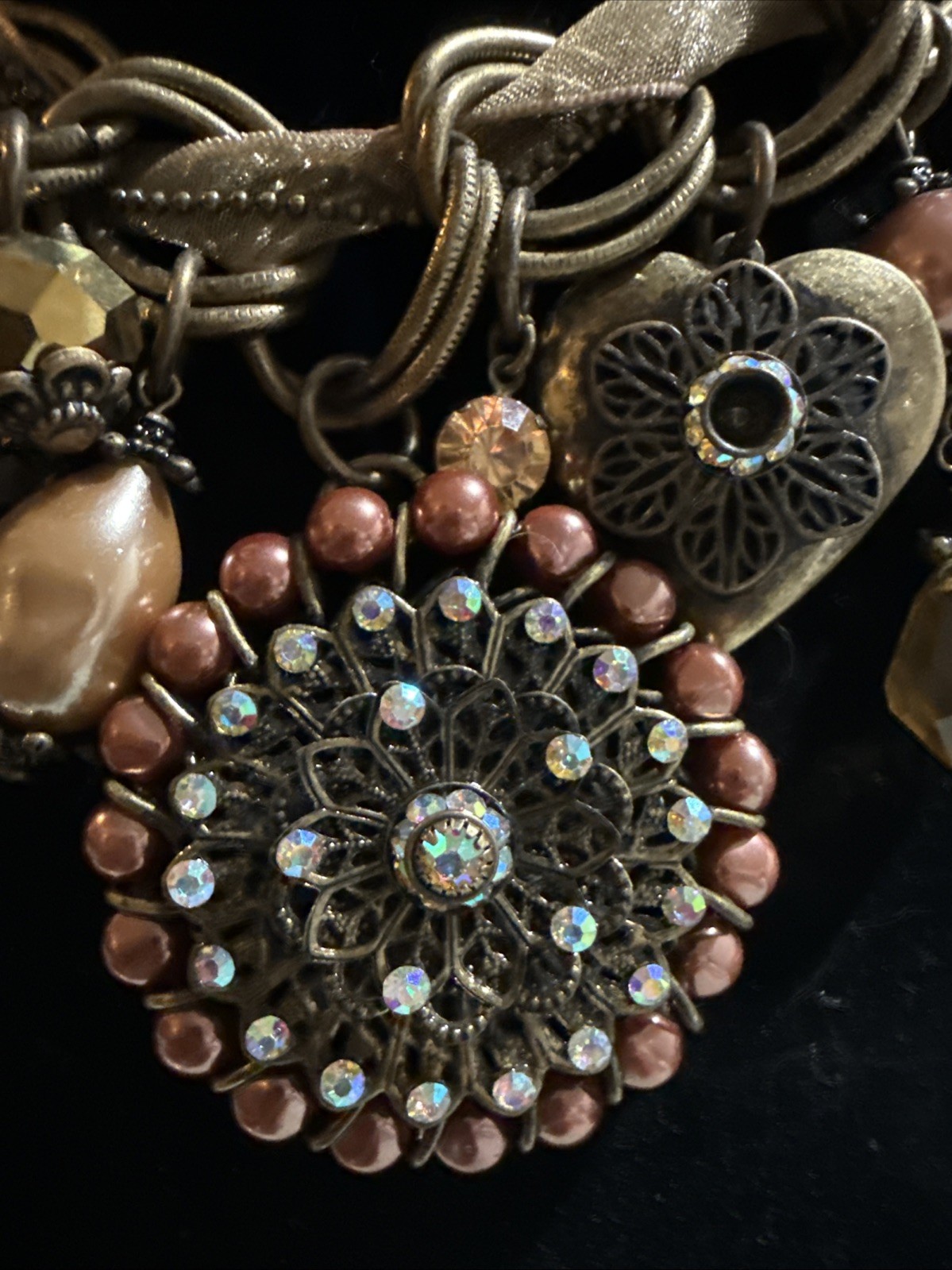 Victorian Style Artisan Made Antique Gold Tone 16″ +2” Charm Necklace
