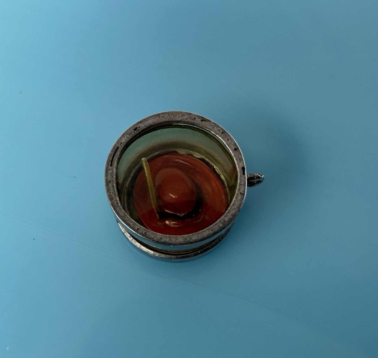 Vintage Sterling Silver Enameled Fancy Red Hat Box Terrarium Charm 1.8g