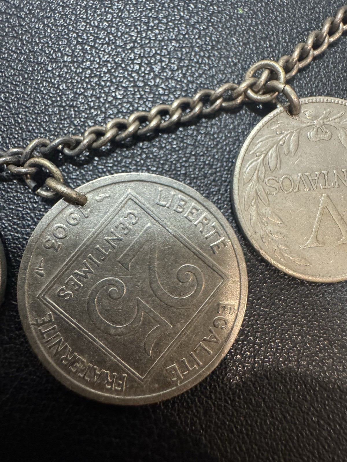 vintage coin charm bracelet Sterling Chain 6.5”