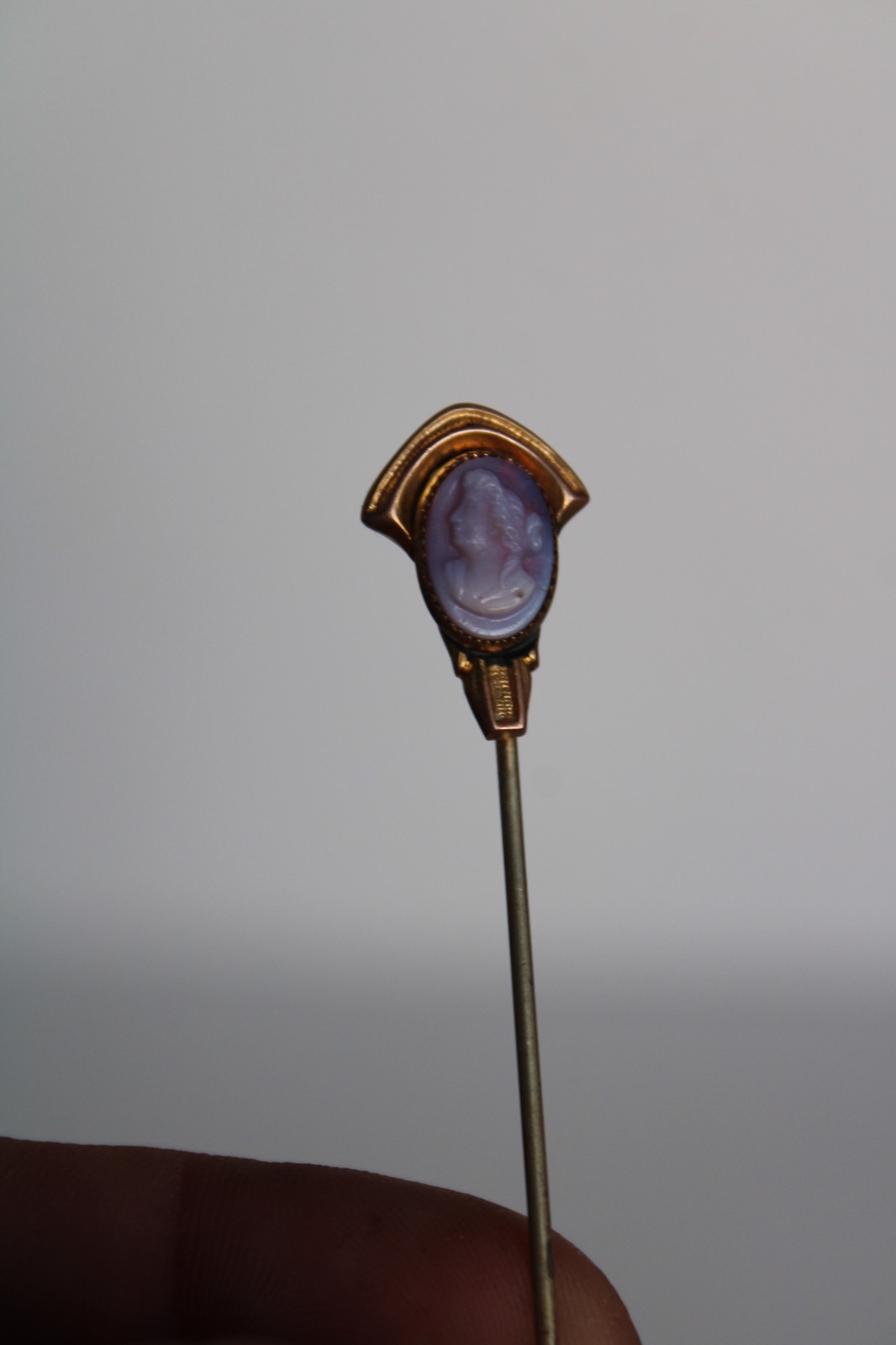 (2) Antique Art Nouveau Cameo & Shield Portrait Stick Pin
