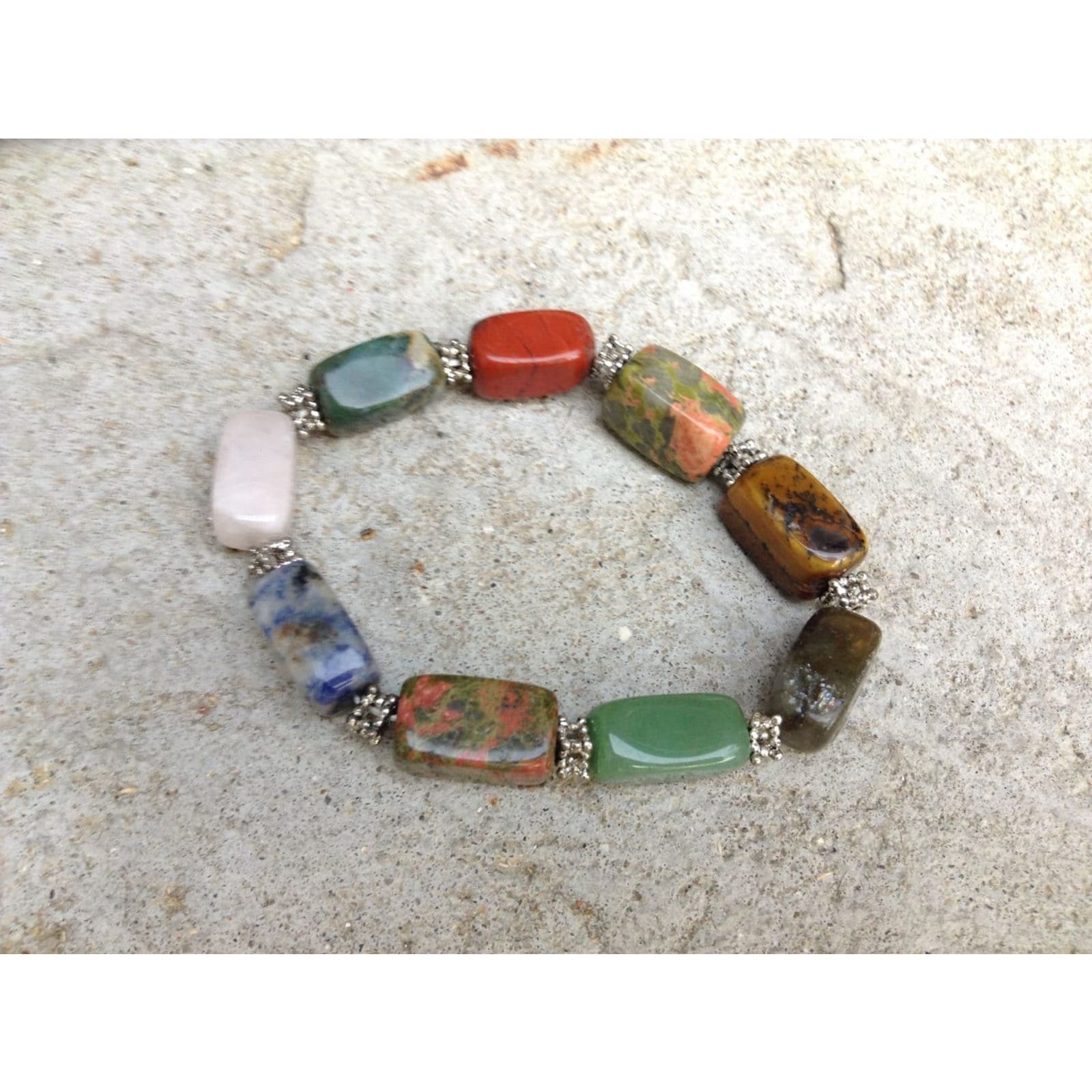 Natural Gemstone Beaded Bracelet Stretch Bracelet Jade Jasper Tigers Eye