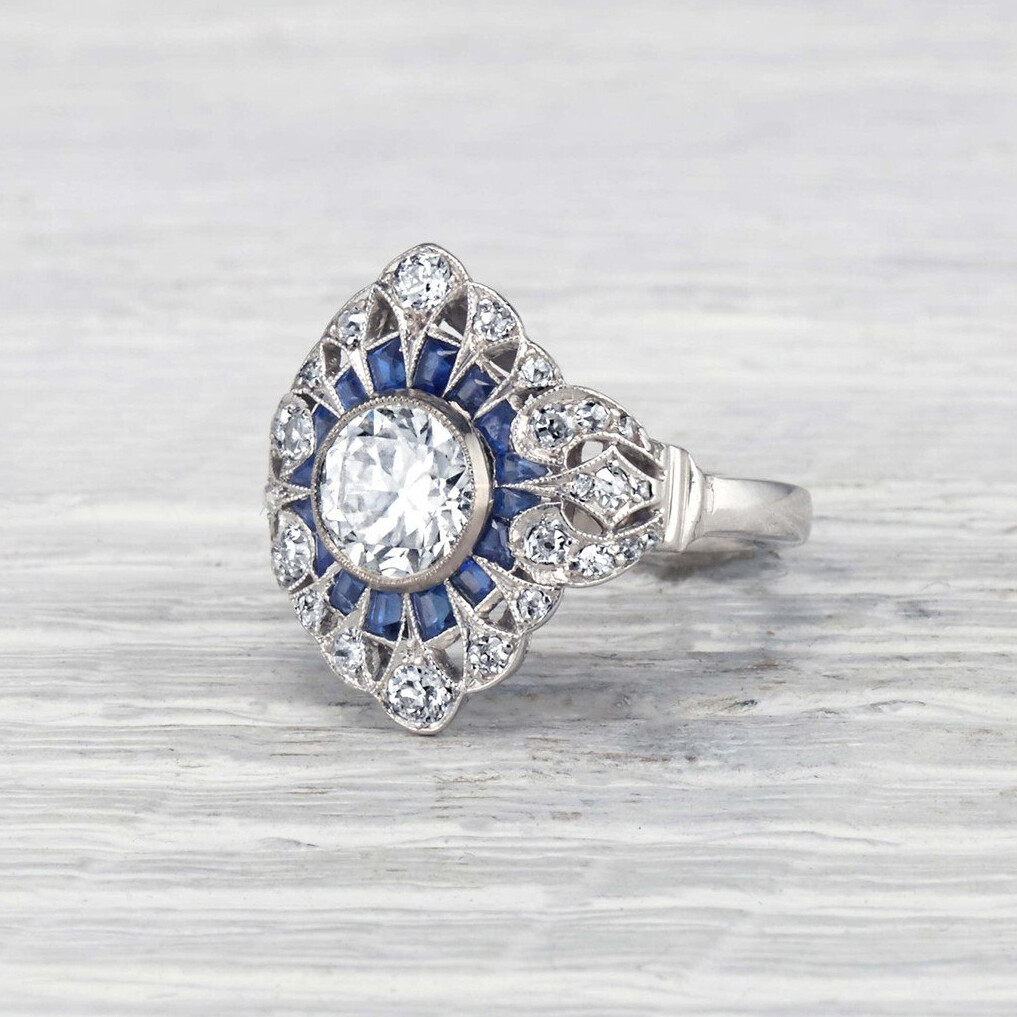 New Art Deco 1.40Ct White Round Cut Simulated Diamond Engagement 925 Silver Ring