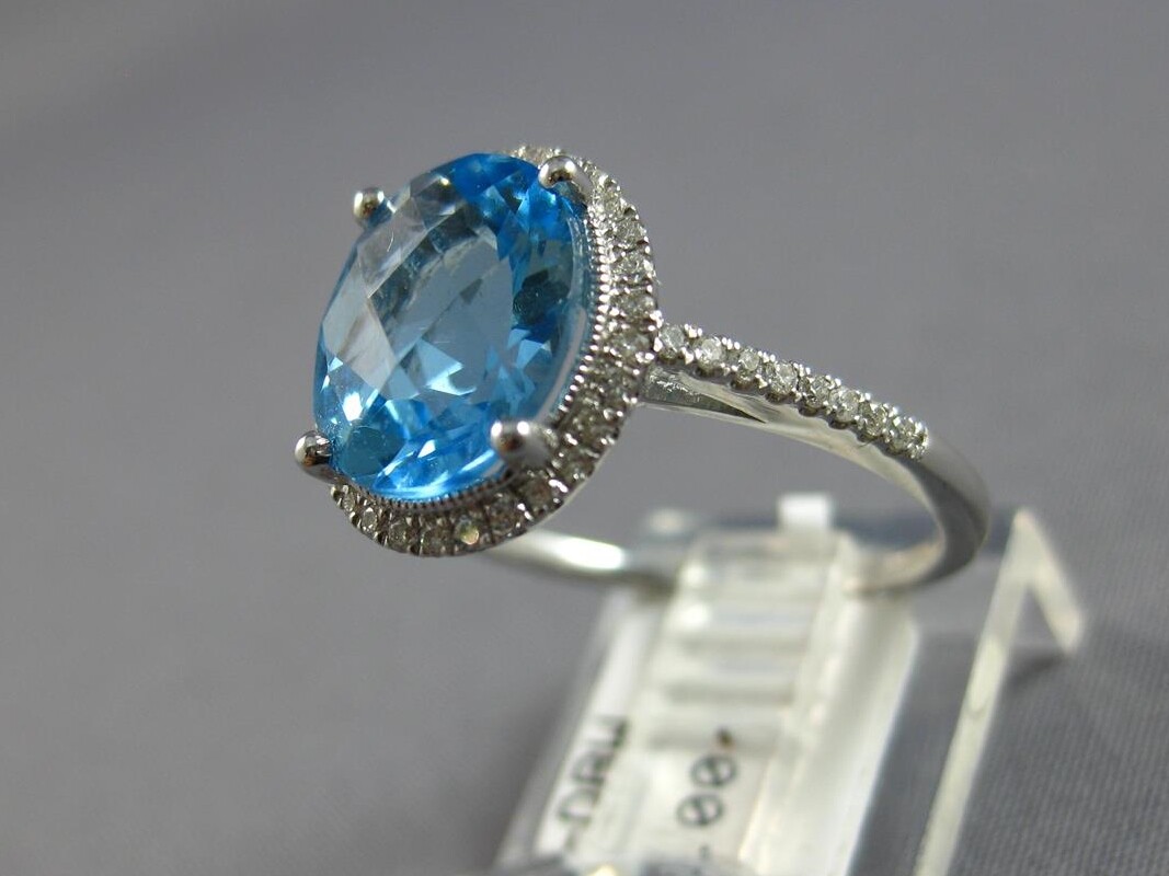 WIDE 3.11CT DIAMOND & AAA BLUE TOPAZ 14K WHITE GOLD OVAL & ROUND ENGAGEMENT RING