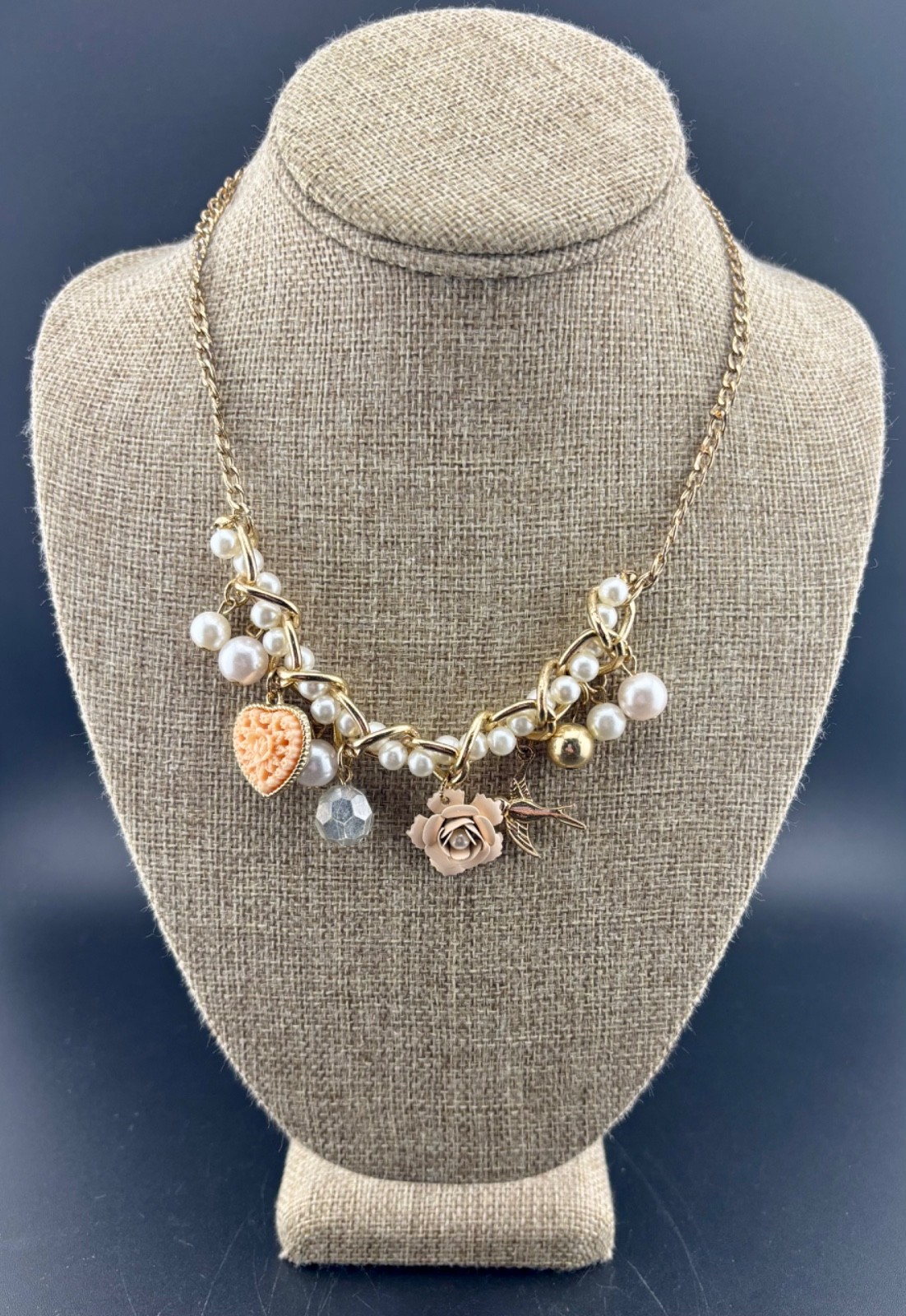 Vintage Charm Necklace Hearts, Flowers, Birds