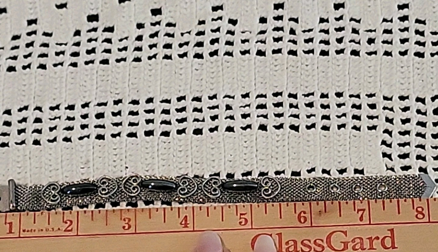 Vtg Silver Tone Mesh Chain Belt Bracelet Dark Gray Accent Adjustable 1960s