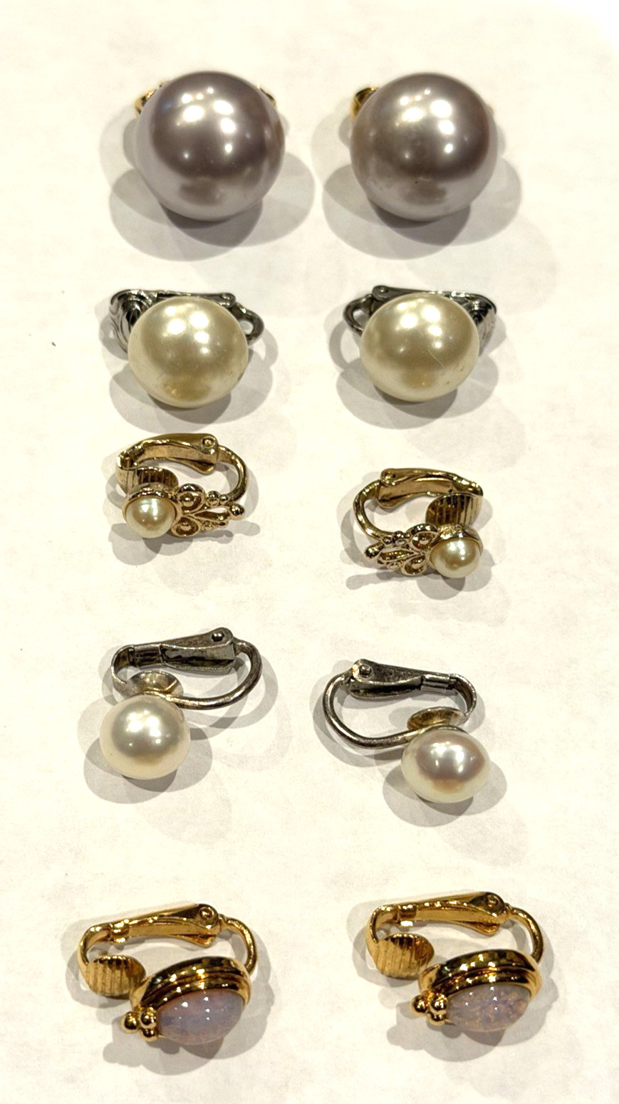 AVON SARAH COVENTRY STANNARD ABALONE FAUX PEARL OPAL GOLD CLIP POST EARRINGS LOT