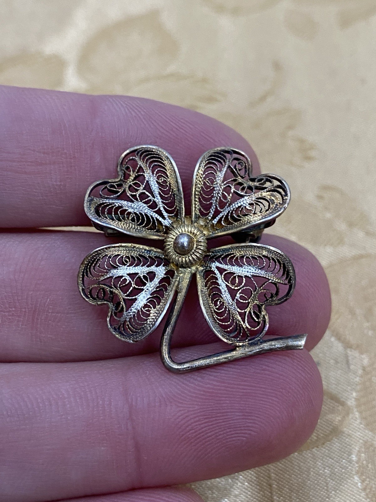 Antique VTG 800 Silver Cannetille Filigree Flower Brooch Pin
