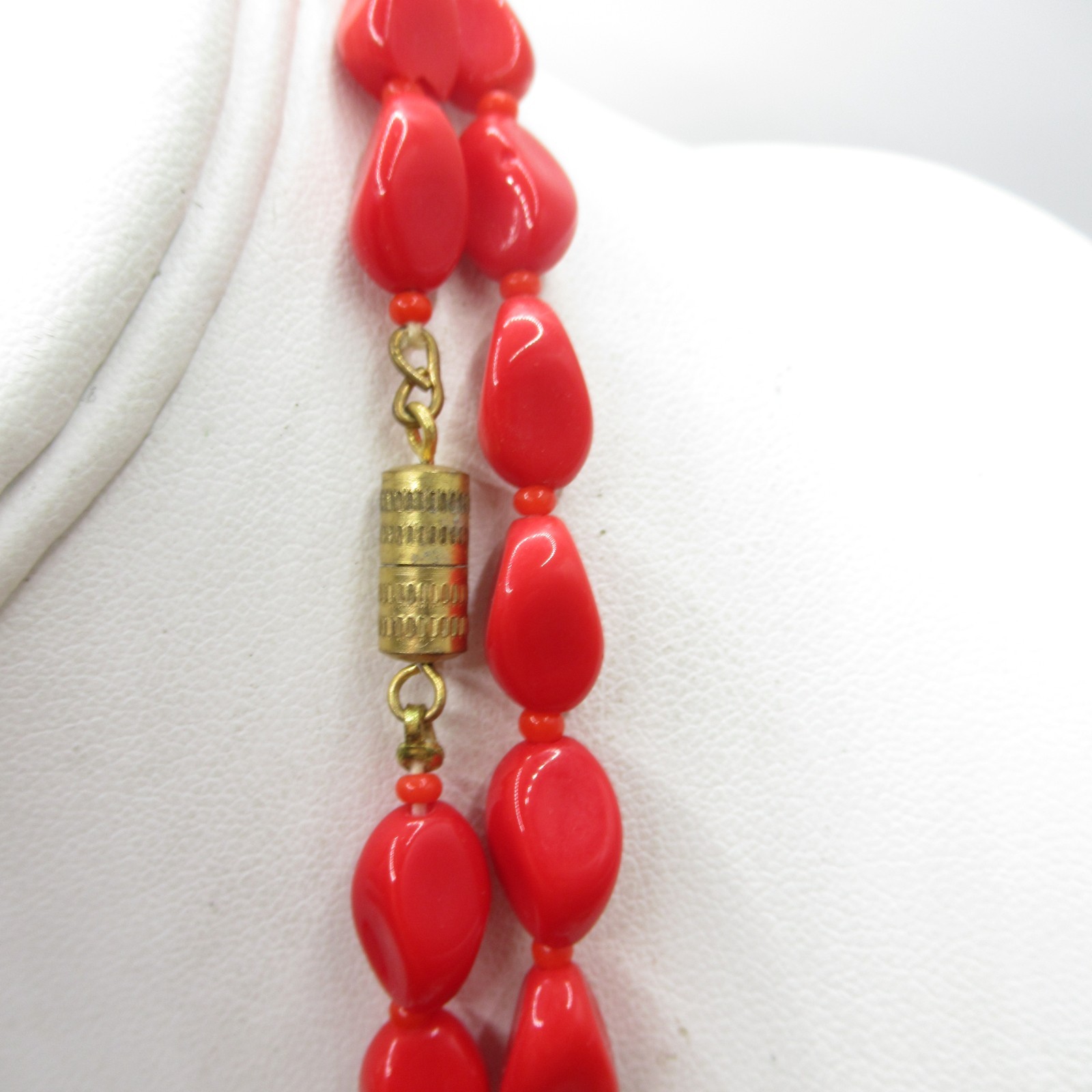 Dark Red Glass Beaded Necklace Vintage Beads Puckered with Tiny Accents