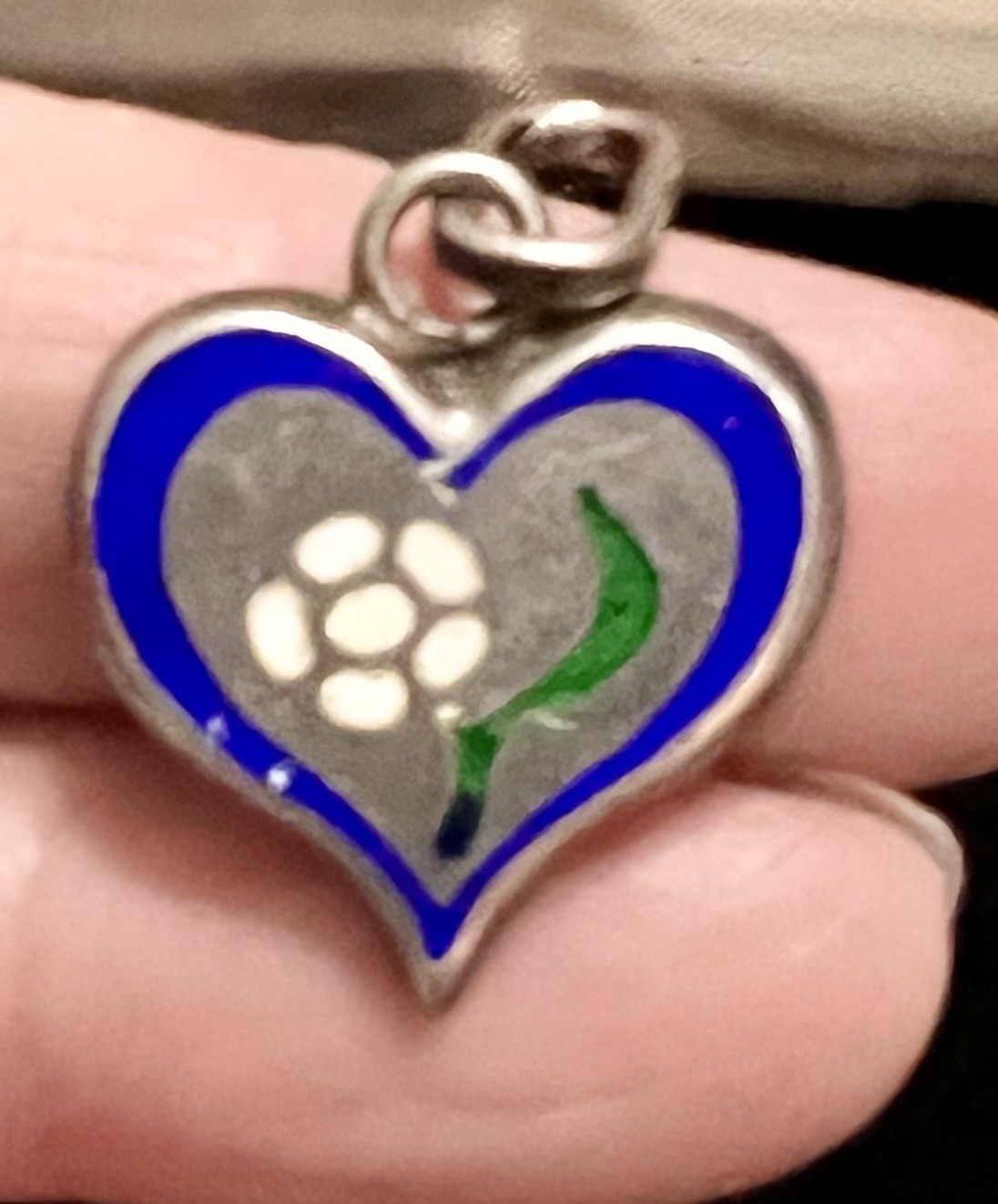 925 STERLING SILVER Enamel HEART & DAISY or ROSE FLOWER Charm PENDANT Vintage