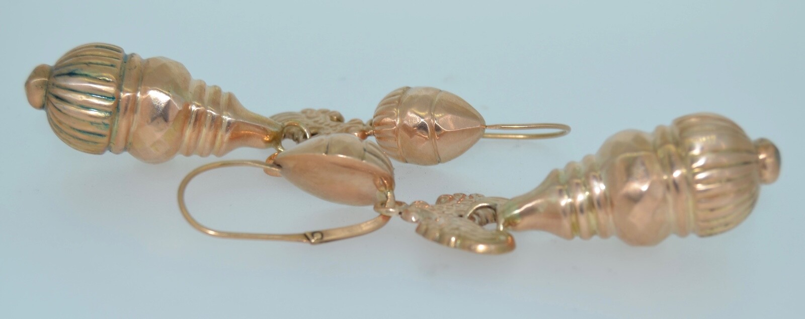 4.25 Inch Victorian 10k Rose Gold Day & Night Earrings