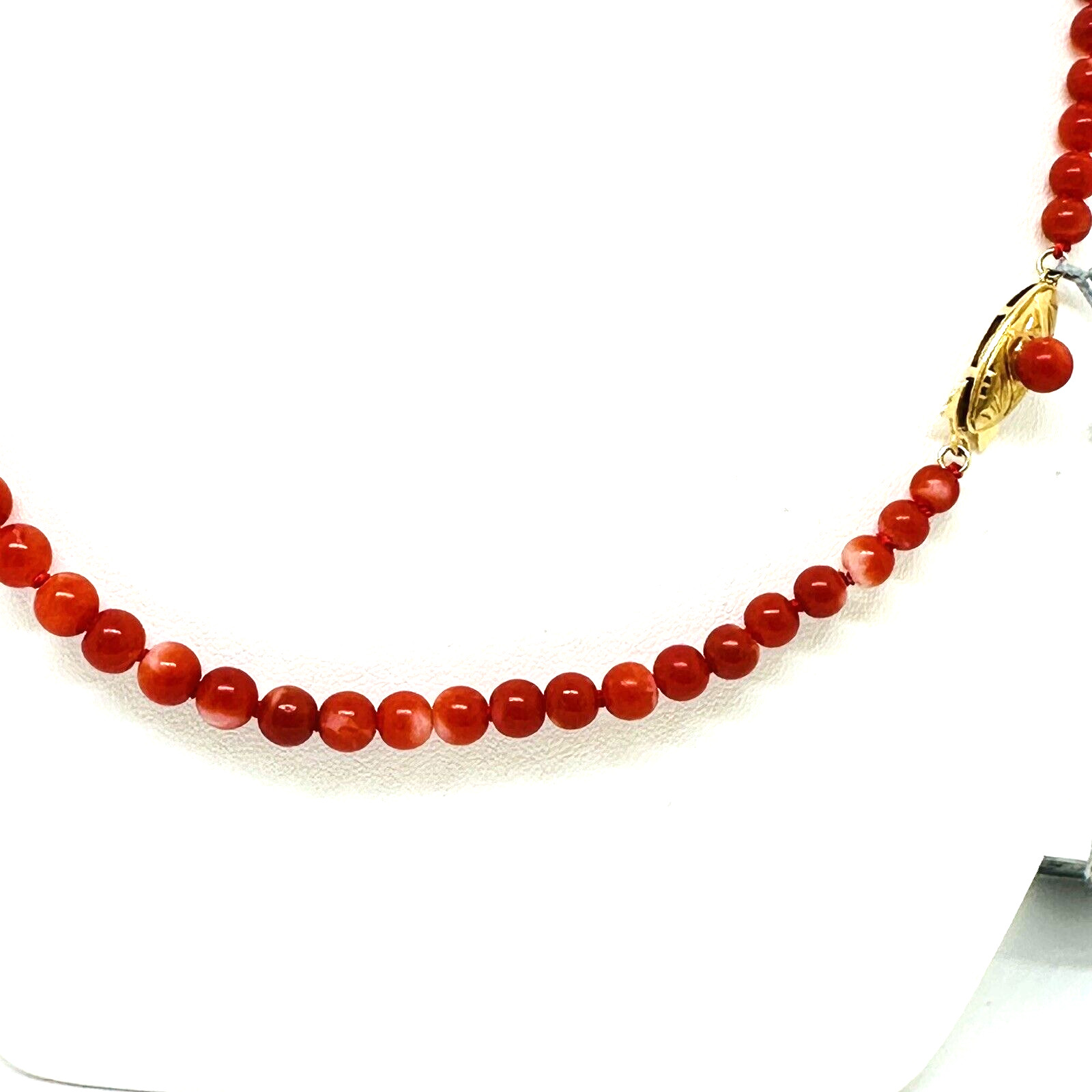 Natural Red Coral 9 mm x 4 mm Strand 18k Yellow Gold Necklace 17.5″