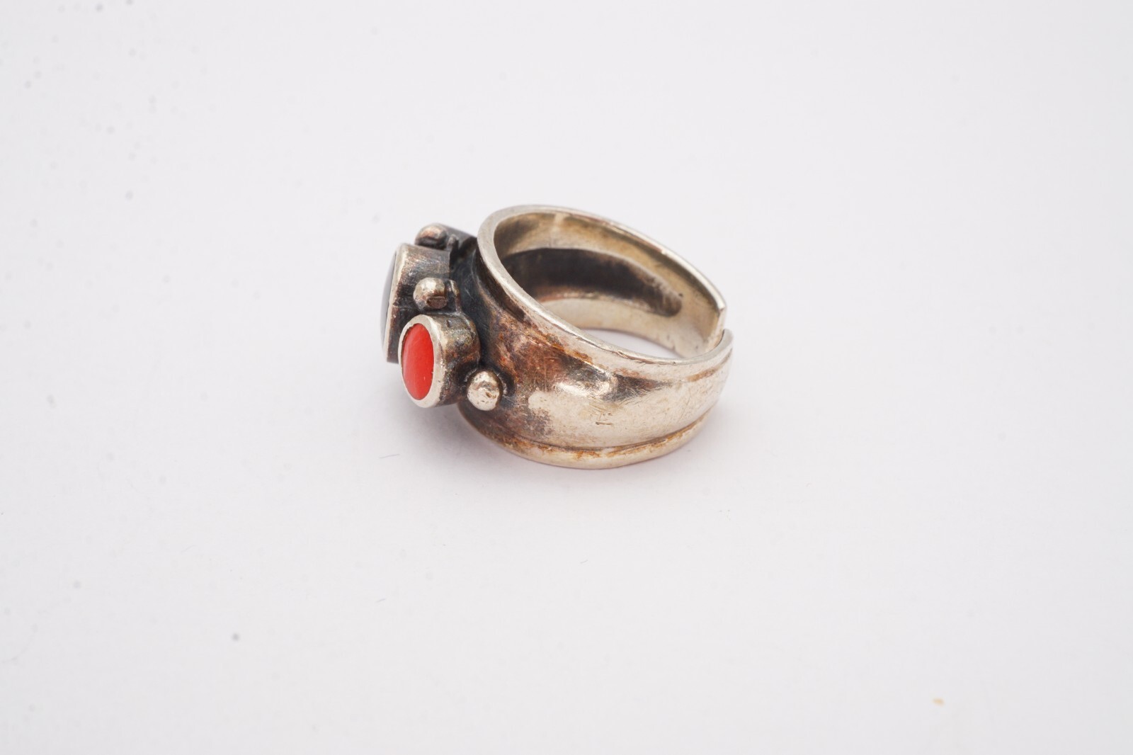 Vintage Sterling Silver 925 Black Onyx Lapis Coral Ring Size 4.25
