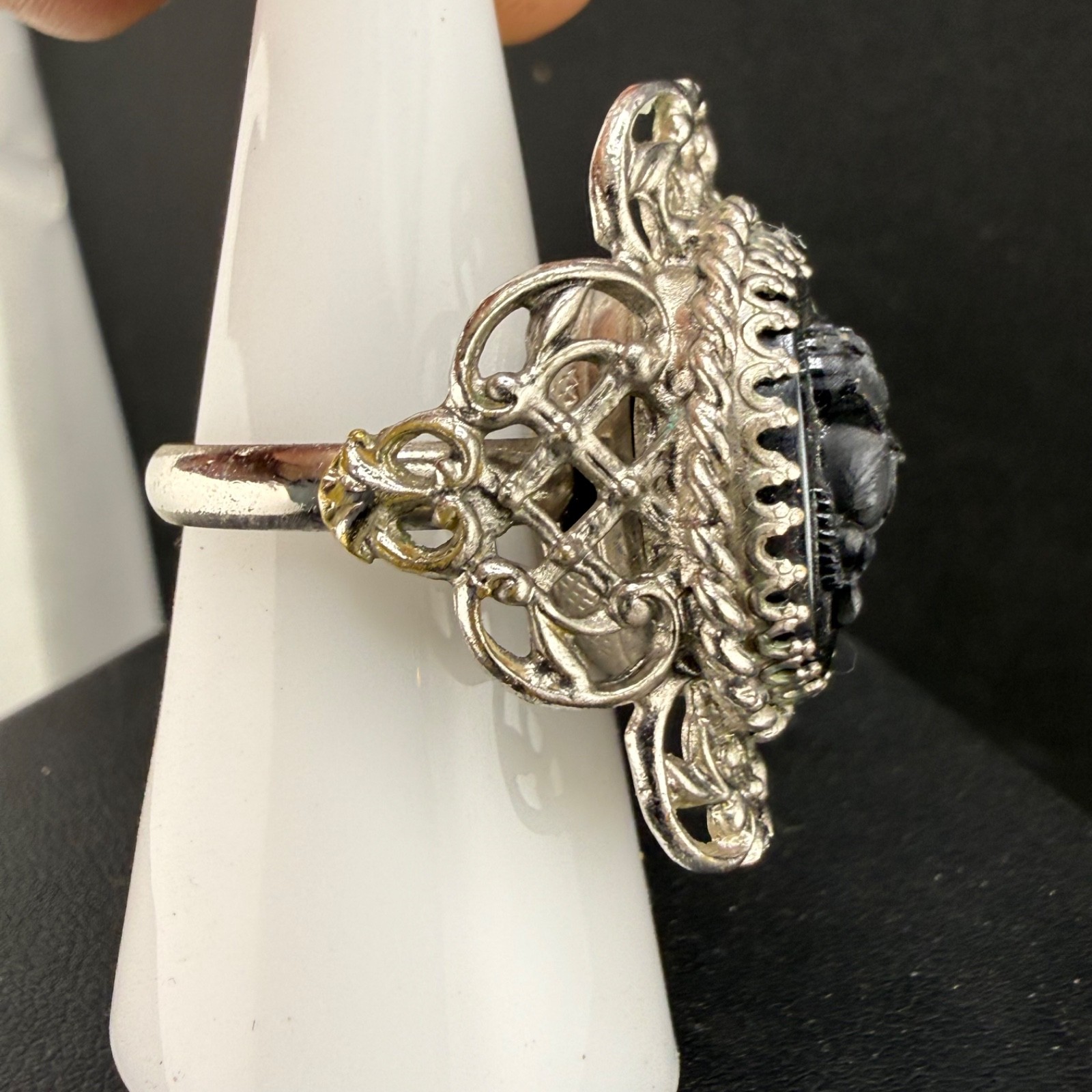 Vintage Whiting & Davis Ring Silver Tone Adjustable Size 6