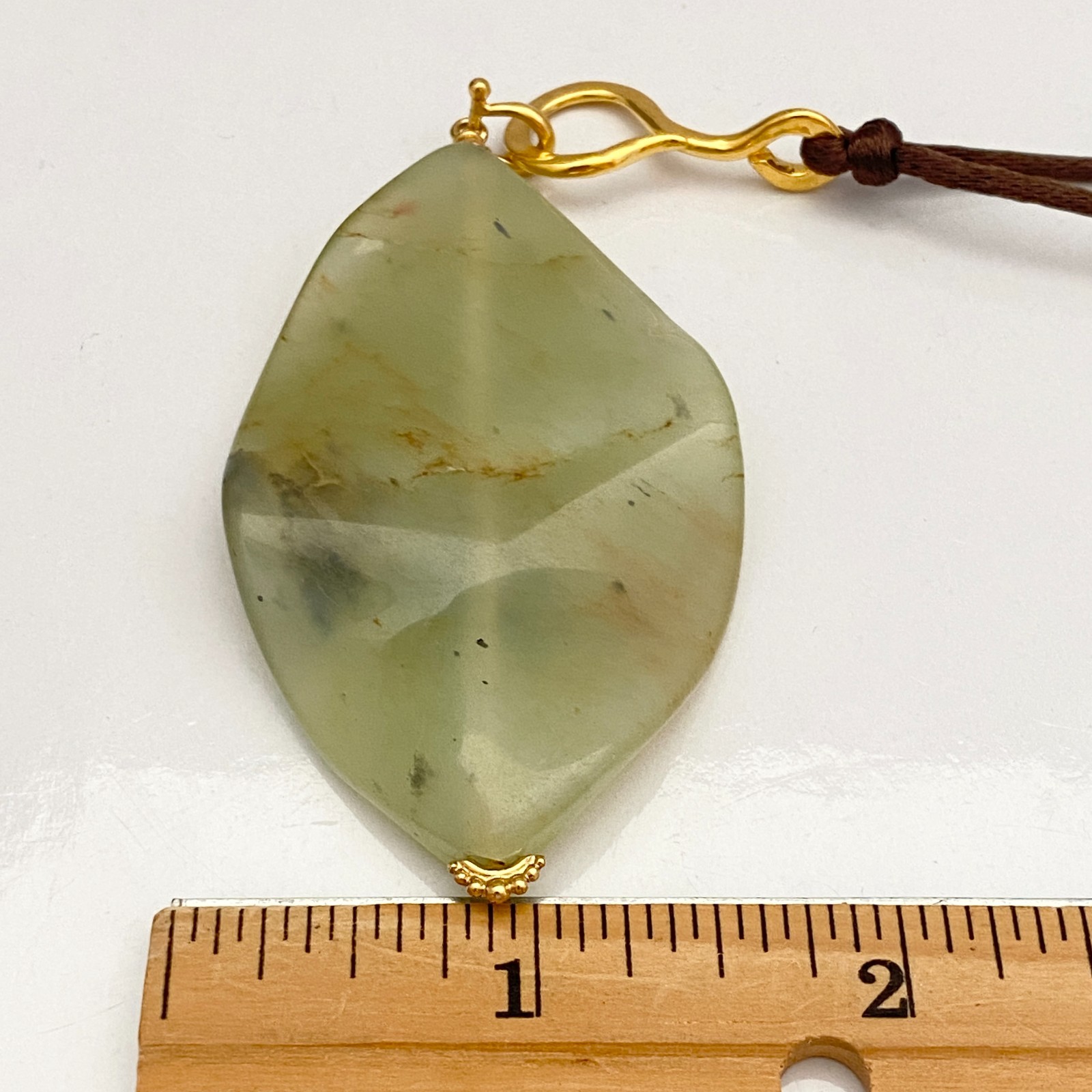 Vintage Chan Luu 925 Sterling Gold Plated Jade Leaf Leather Cord Necklace