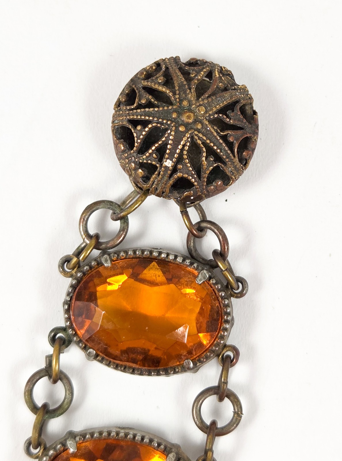 Antique Amber Faceted Glass Bracelet – Prong Set Double Chain