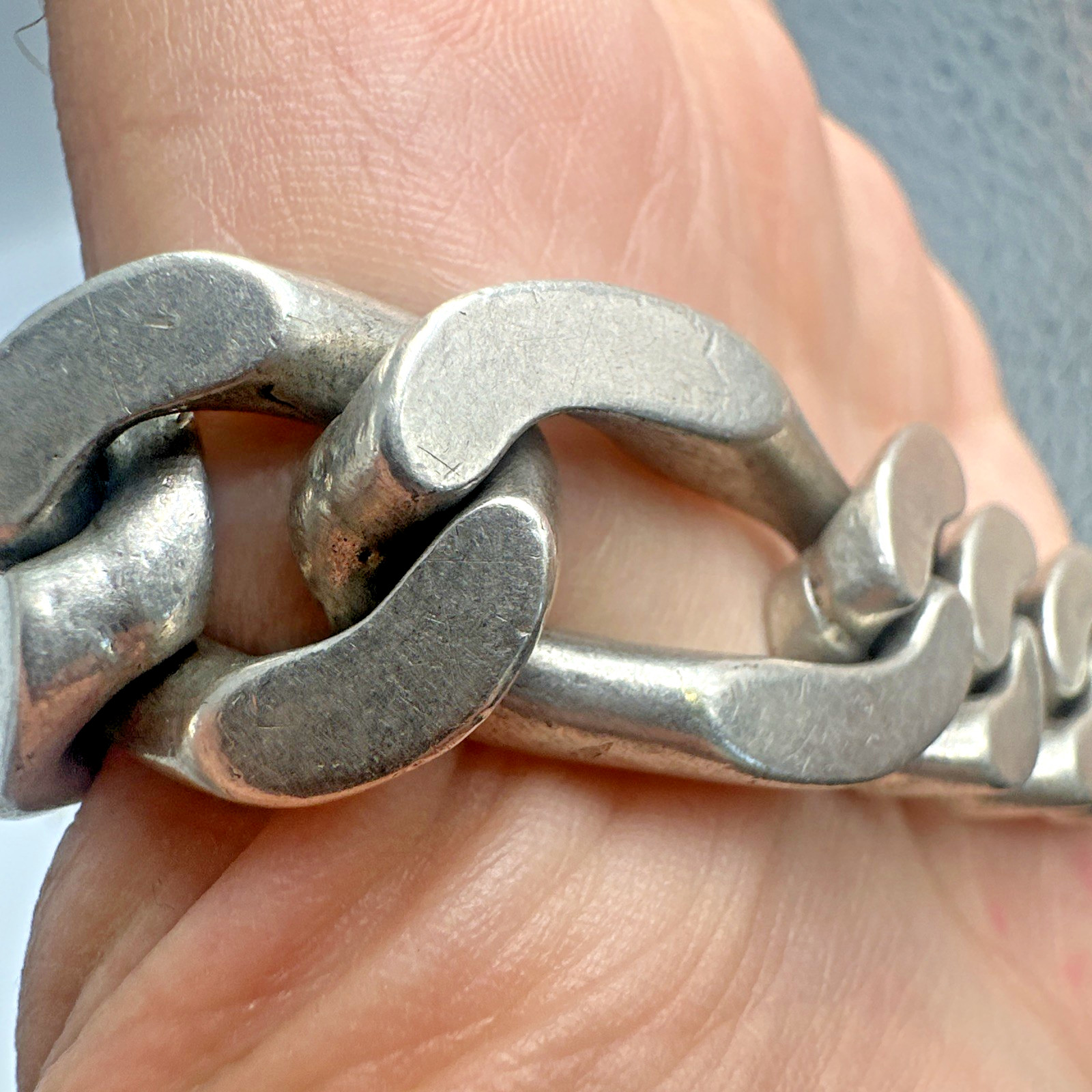 Extraordinary Huge 128g Sterling Silver Figaro Chain Bracelet 16mm 9” Mens Vtg