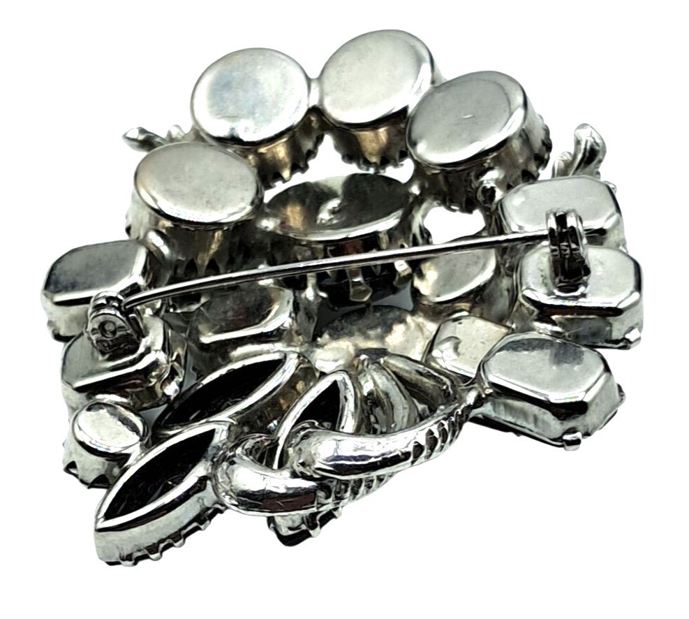 Vintage Rhinestone Brooch Earrings Set Black Clear Rhinestones Jewelry