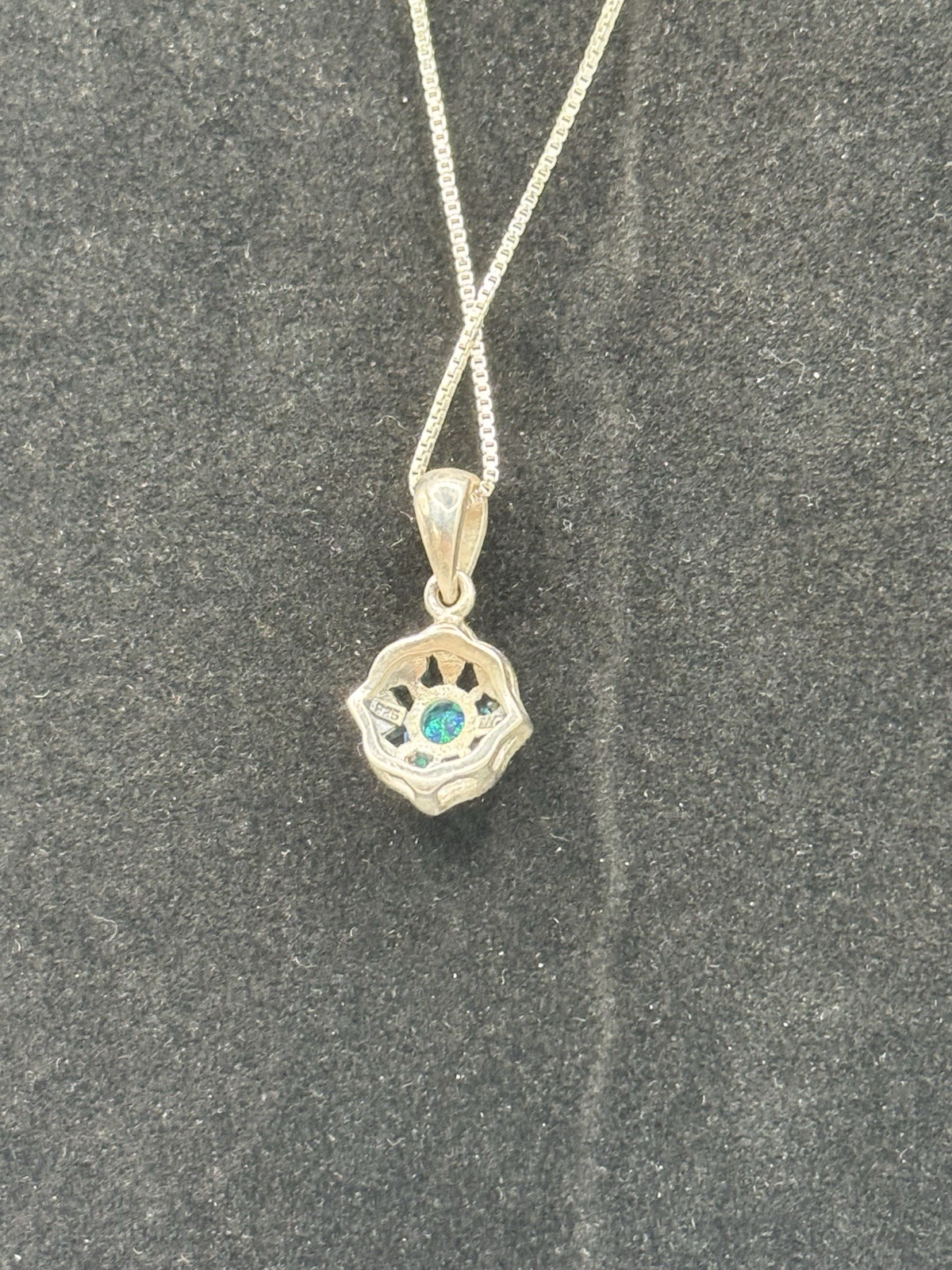 VTG: Sterling Silver925 Pendant Blue-Crafted Opal W/ Marcasite Surroundings 18”