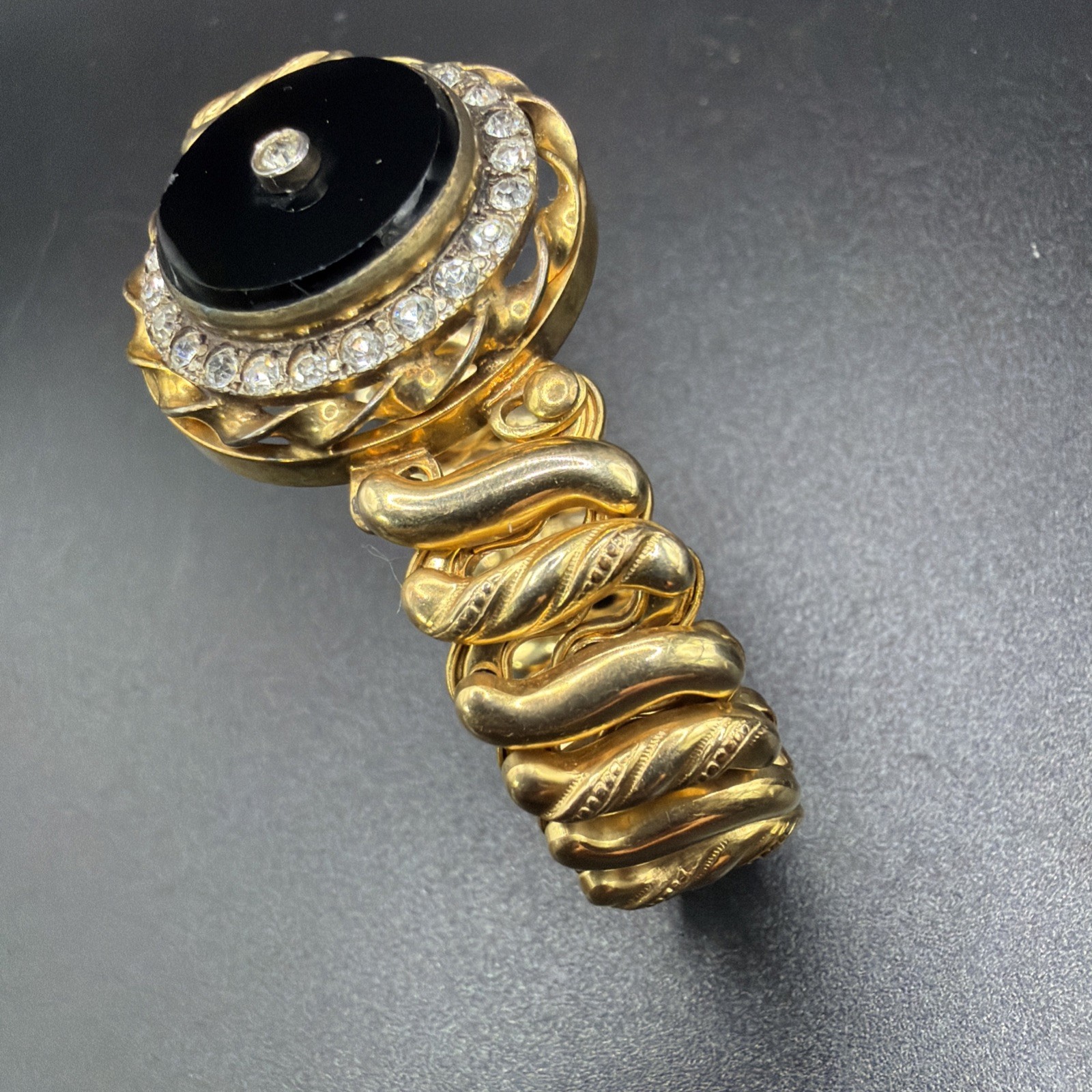 Antique DFB Co Carmen BLK Onyx Sweetheart Locket Expansion Bracelet Exceptional